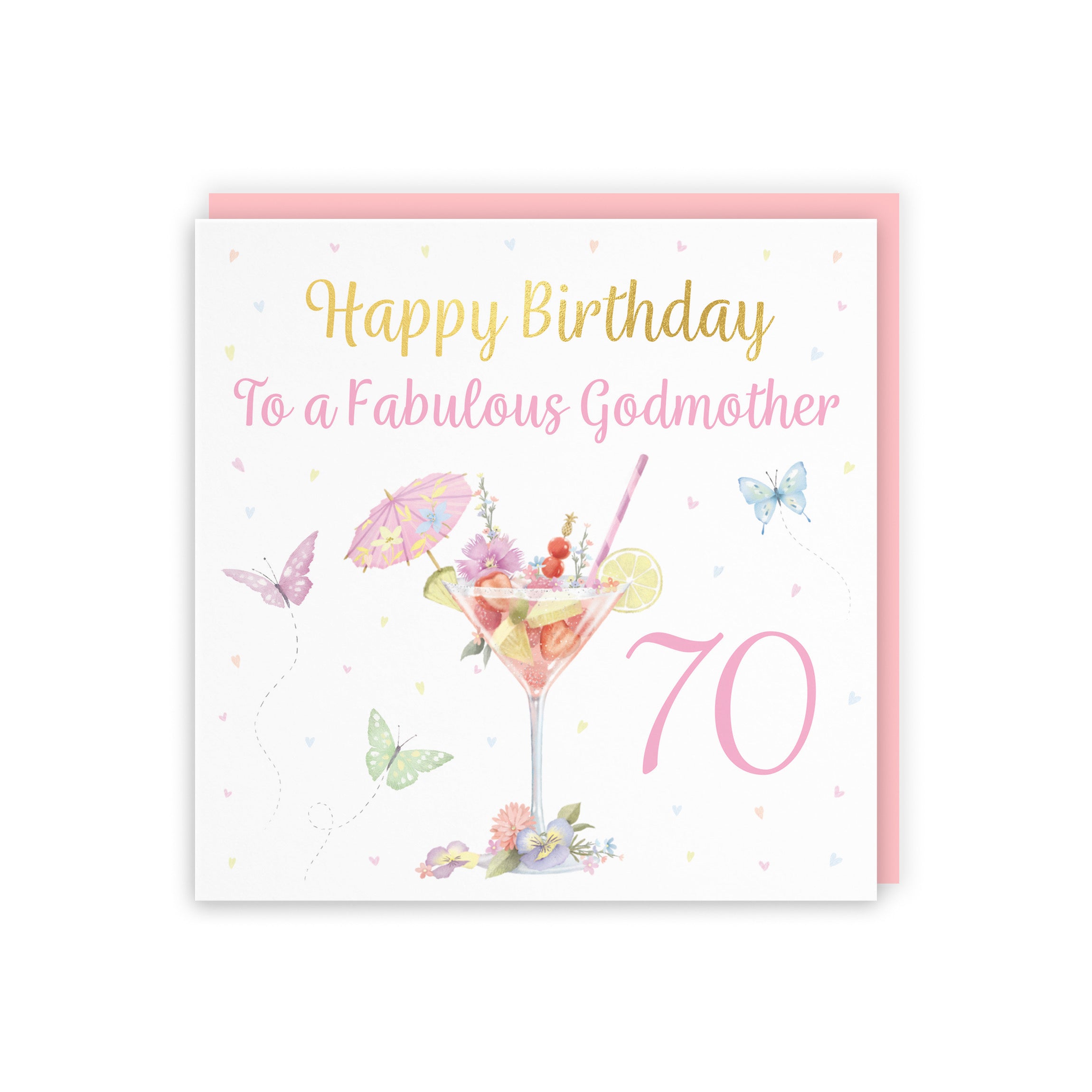 70th Godmother Pink Cocktail And Butterflies Birthday Card Gold Foil Milo's Gallery - Default Title (B0CX24XXK2)