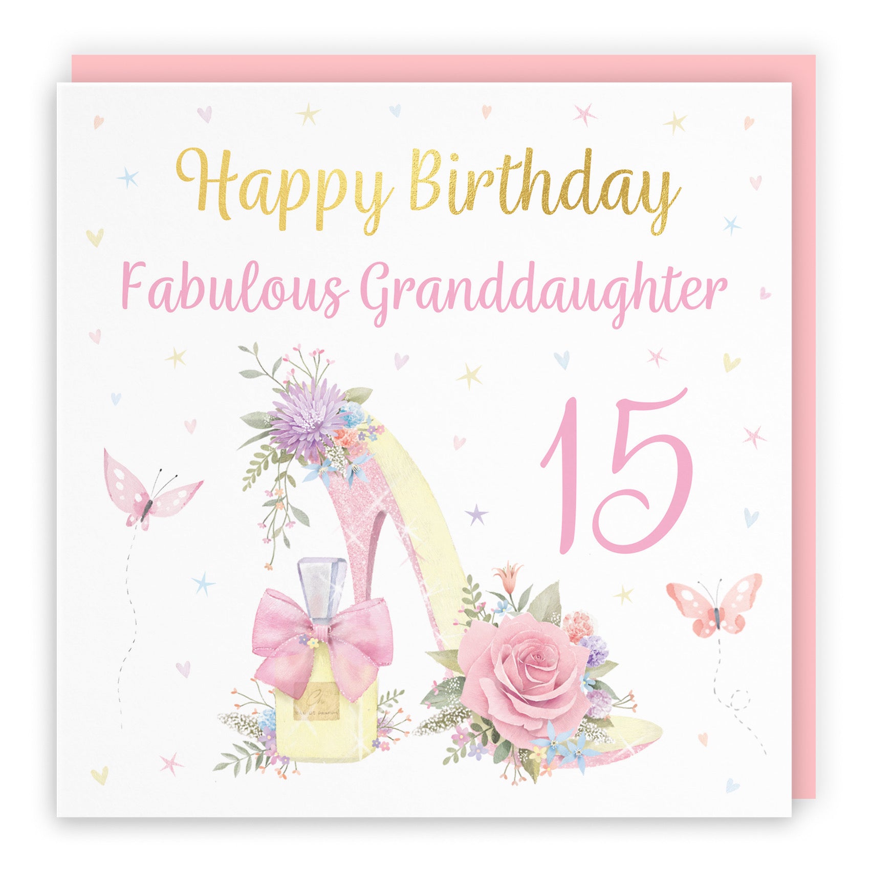 15th Granddaughter High Heel And Perfume Birthday Card Gold Foil Milo's Gallery - Default Title (B0CX756834)