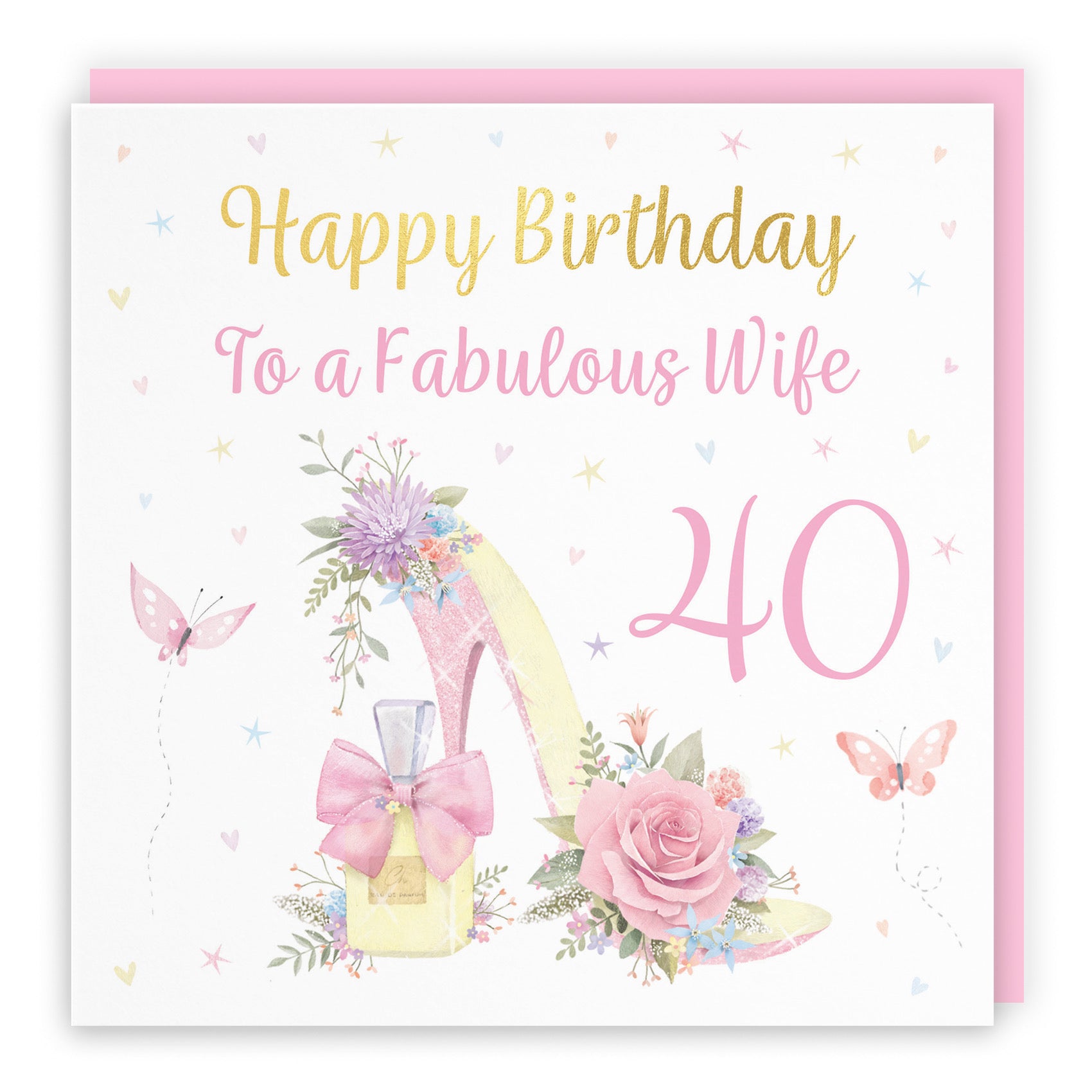 40th Wife High Heel And Perfume Birthday Card Gold Foil Milo's Gallery - Default Title (B0CX757T7Z)