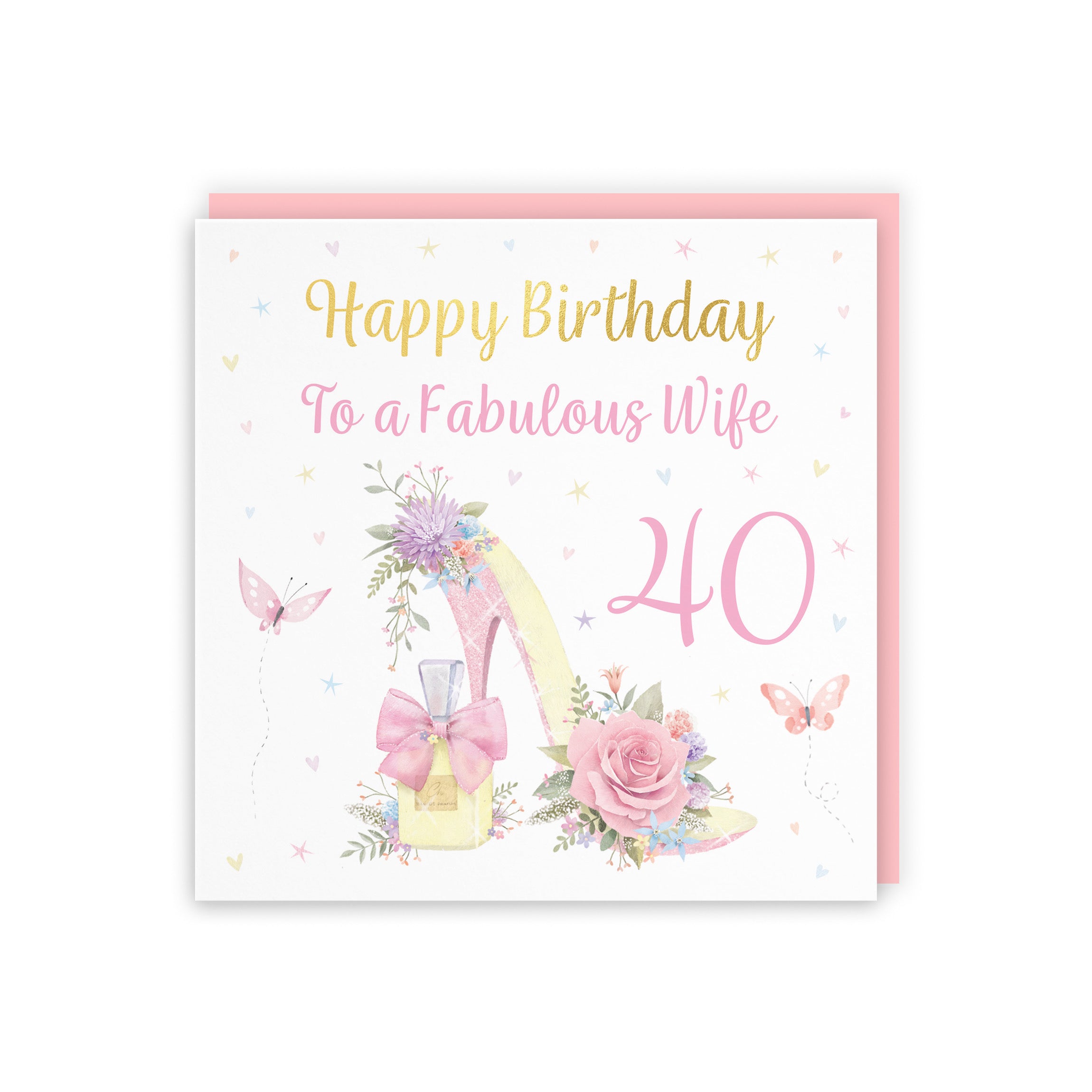 40th Wife High Heel And Perfume Birthday Card Gold Foil Milo's Gallery - Default Title (B0CX757T7Z)