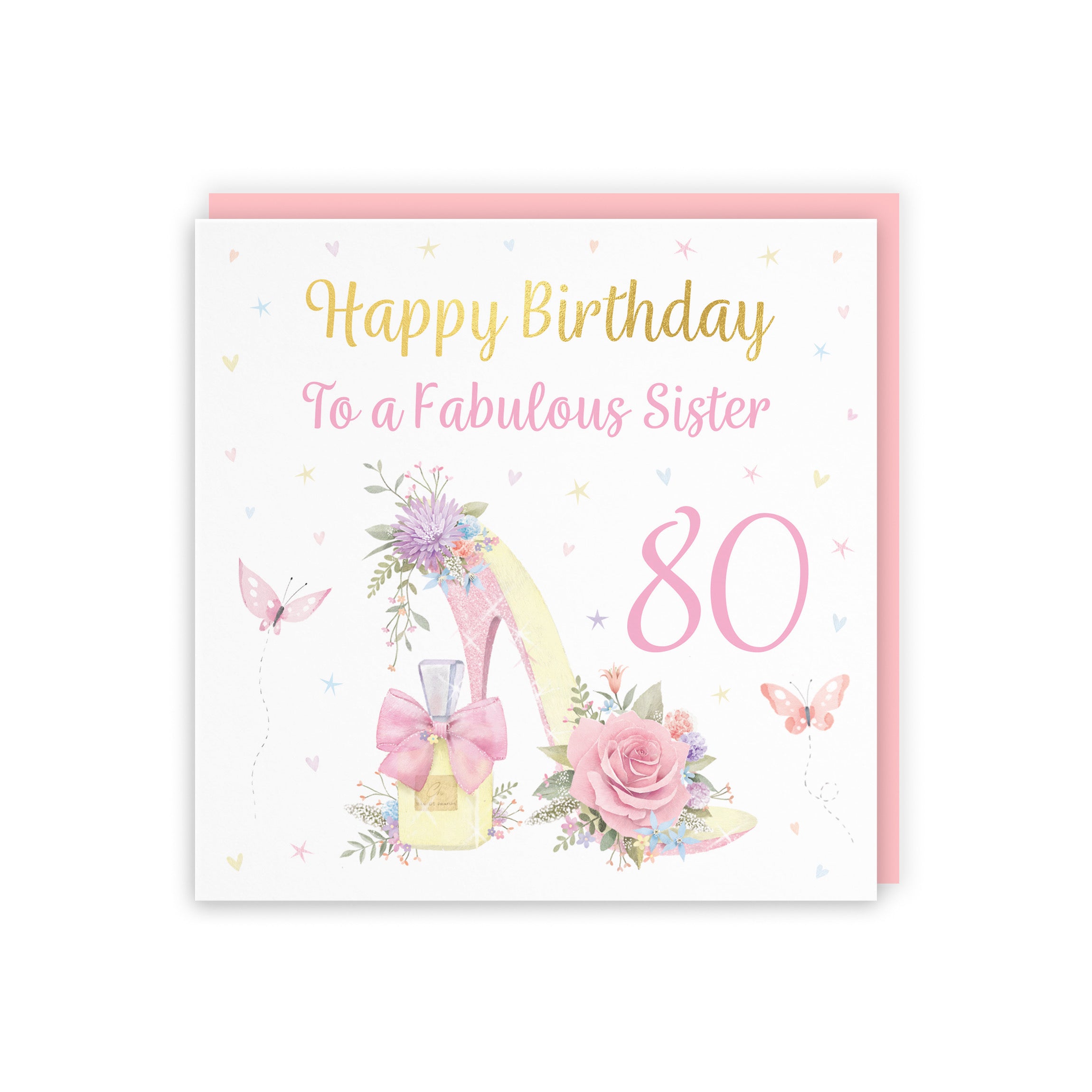 80th Sister High Heel And Perfume Birthday Card Gold Foil Milo's Gallery - Default Title (B0CX79ZNVX)