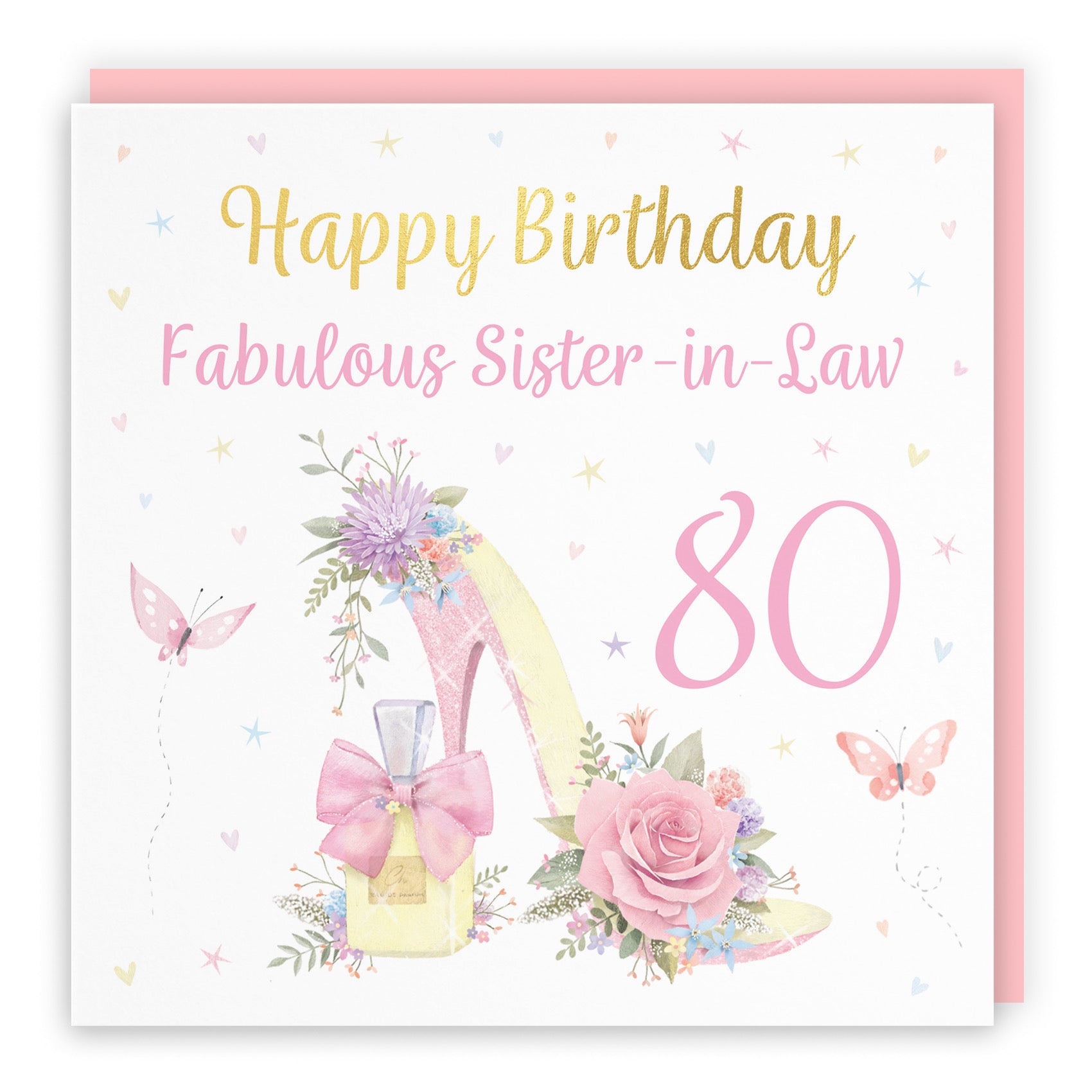 80th Sister In Law High Heel And Perfume Birthday Card Gold Foil Milo's Gallery - Default Title (B0CX7D6PYQ)