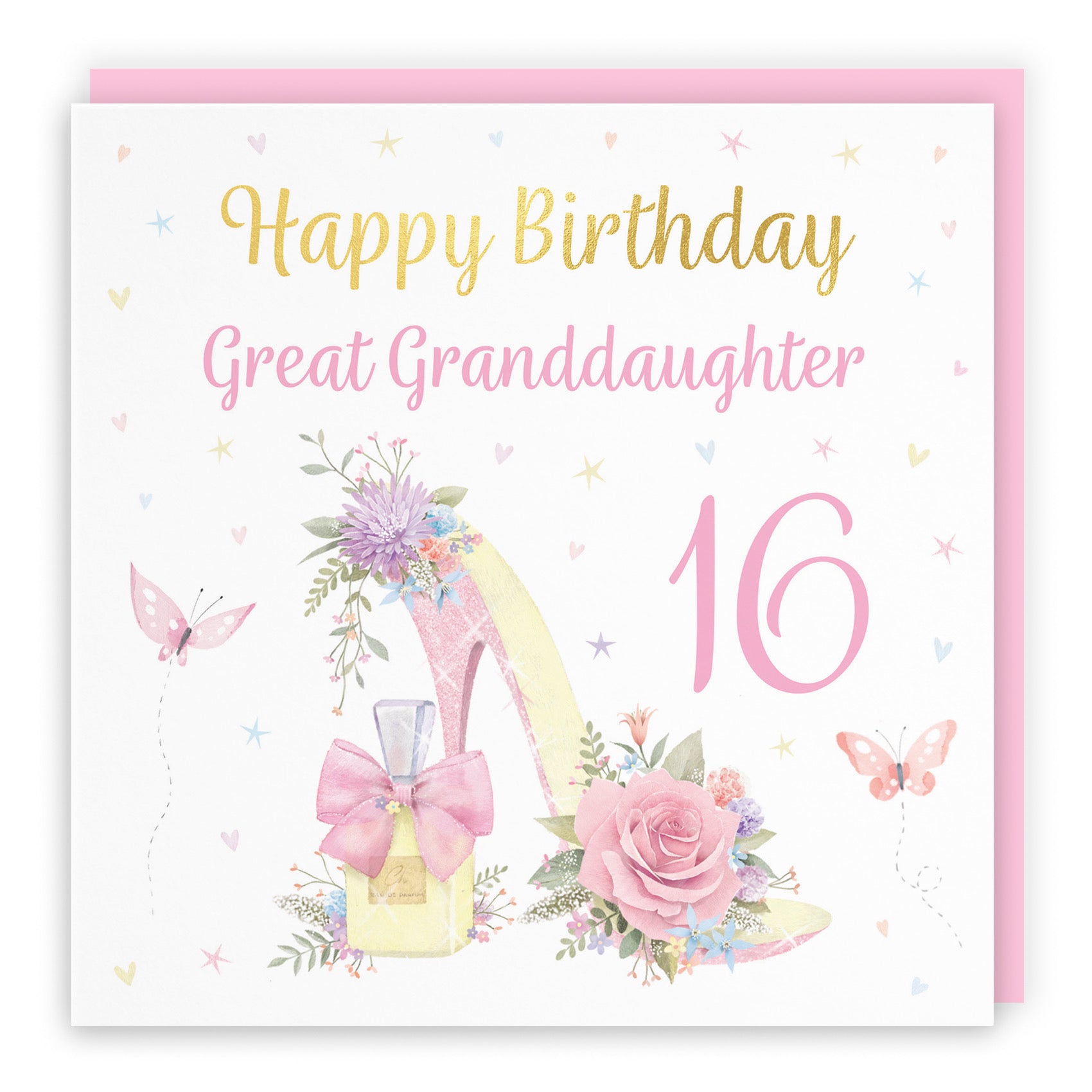 16th Great Granddaughter High Heel And Perfume Birthday Card Gold Foil Milo's Gallery - Default Title (B0CX7L7SRG)