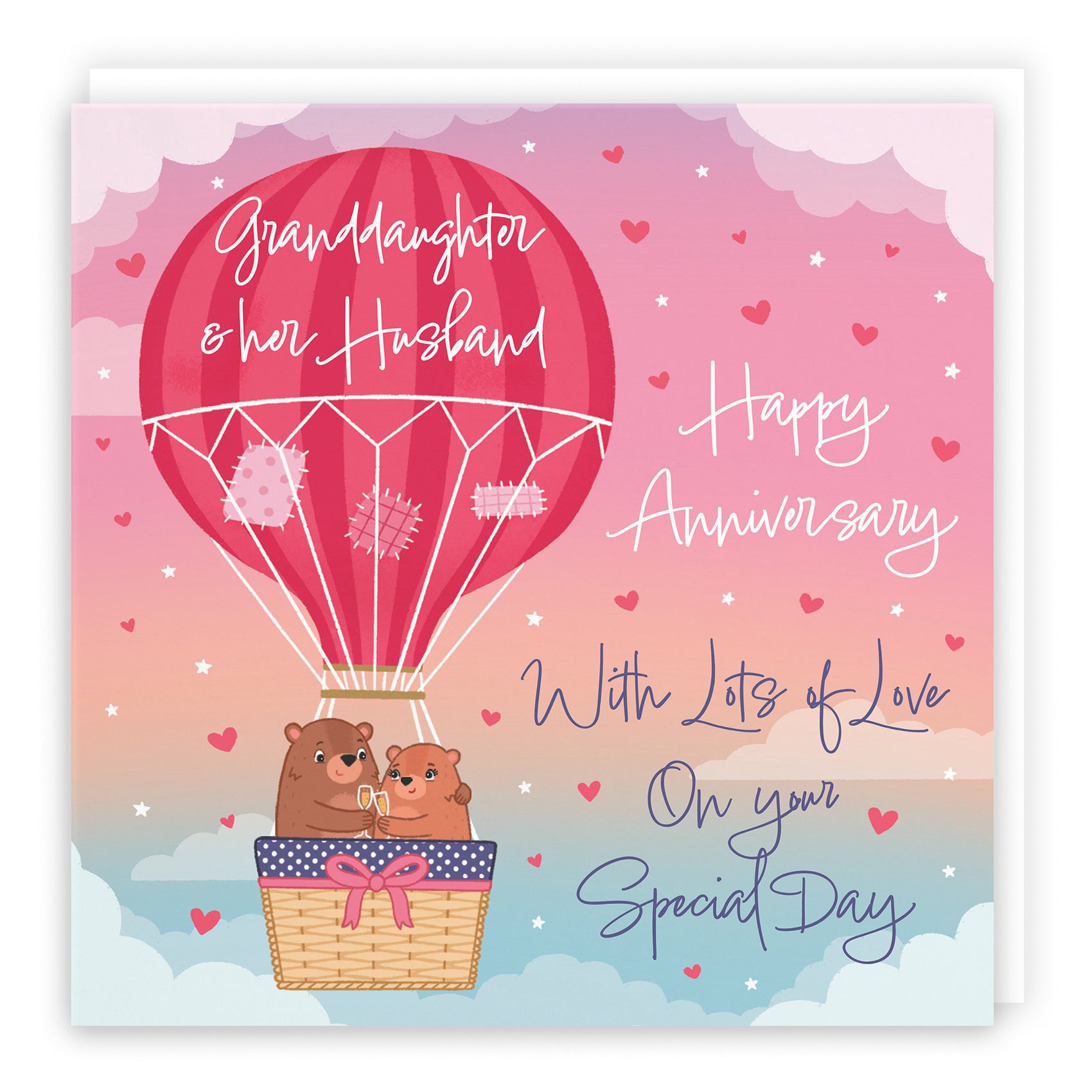 Large Granddaughter And Husband Hot Air Balloon Anniversary Card Cute Bears - Default Title (B0CXY1928Y)