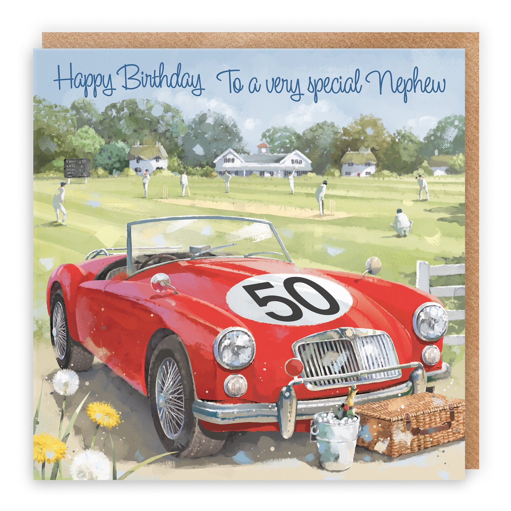 Large 50th Nephew Birthday Card Classic Car Cricket Match Milo's Gallery - Default Title (B0CXY1WVZ8)