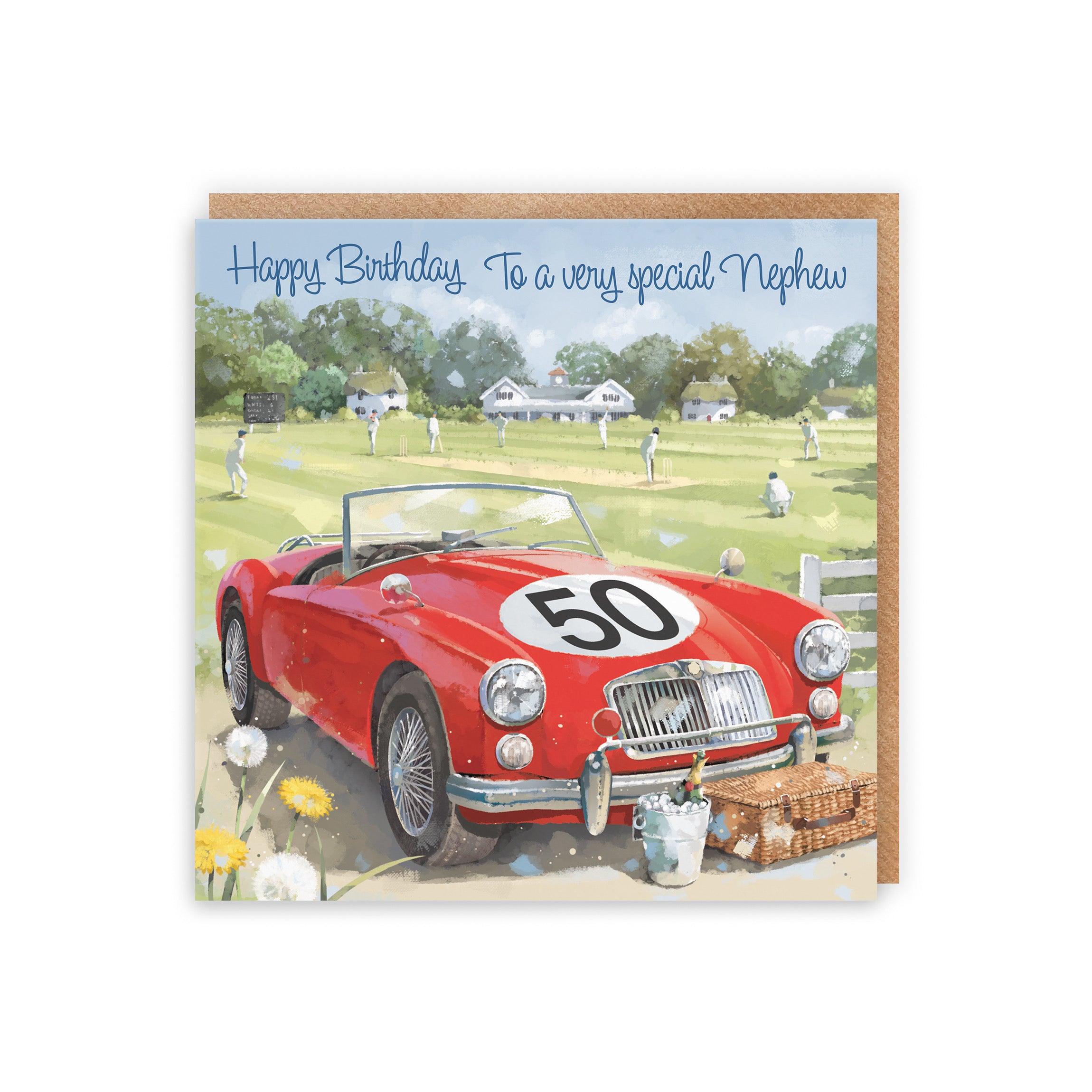 Large 50th Nephew Birthday Card Classic Car Cricket Match Milo's Gallery - Default Title (B0CXY1WVZ8)