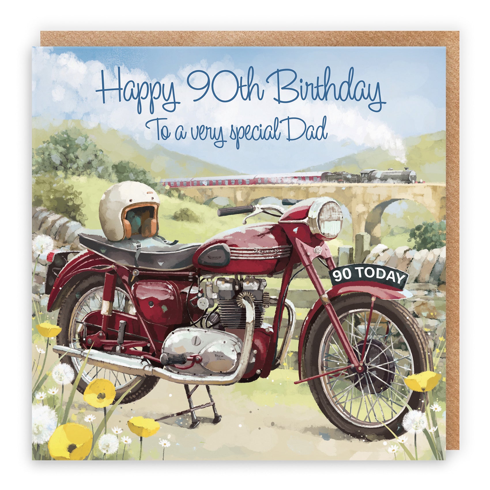 Large 90th Dad Birthday Card Vintage Motorbike Milo's Gallery - Default Title (B0CXY22CFT)