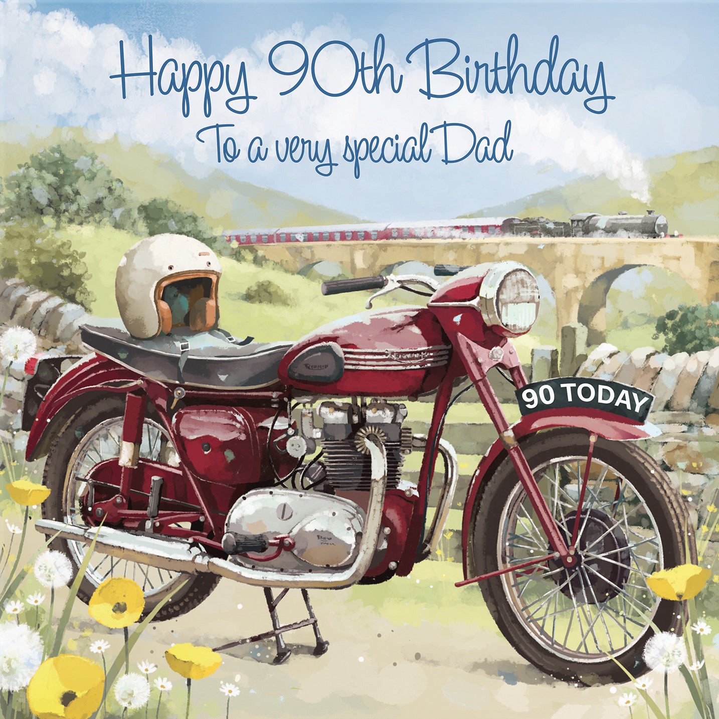 Large 90th Dad Birthday Card Vintage Motorbike Milo's Gallery - Default Title (B0CXY22CFT)