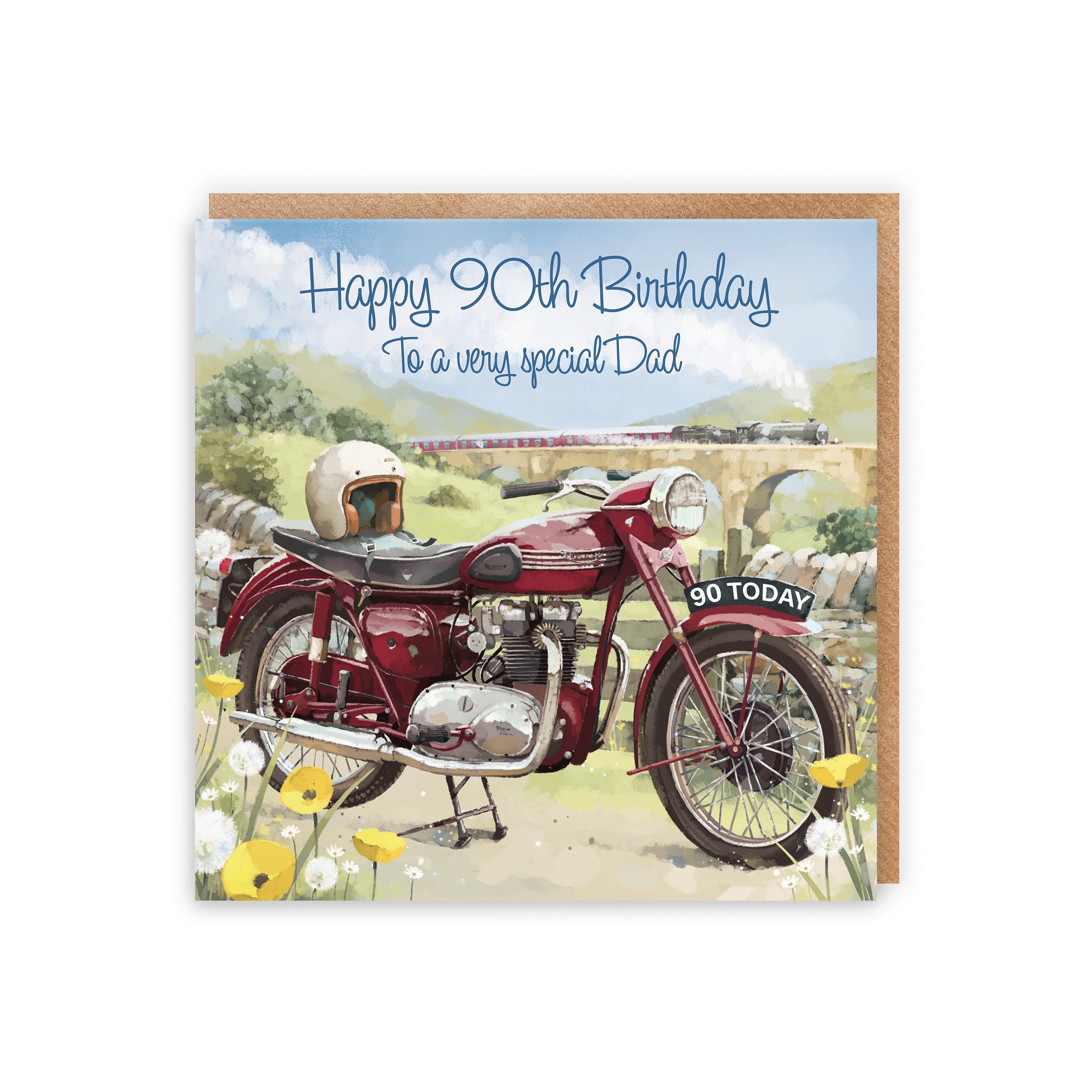 Large 90th Dad Birthday Card Vintage Motorbike Milo's Gallery - Default Title (B0CXY22CFT)