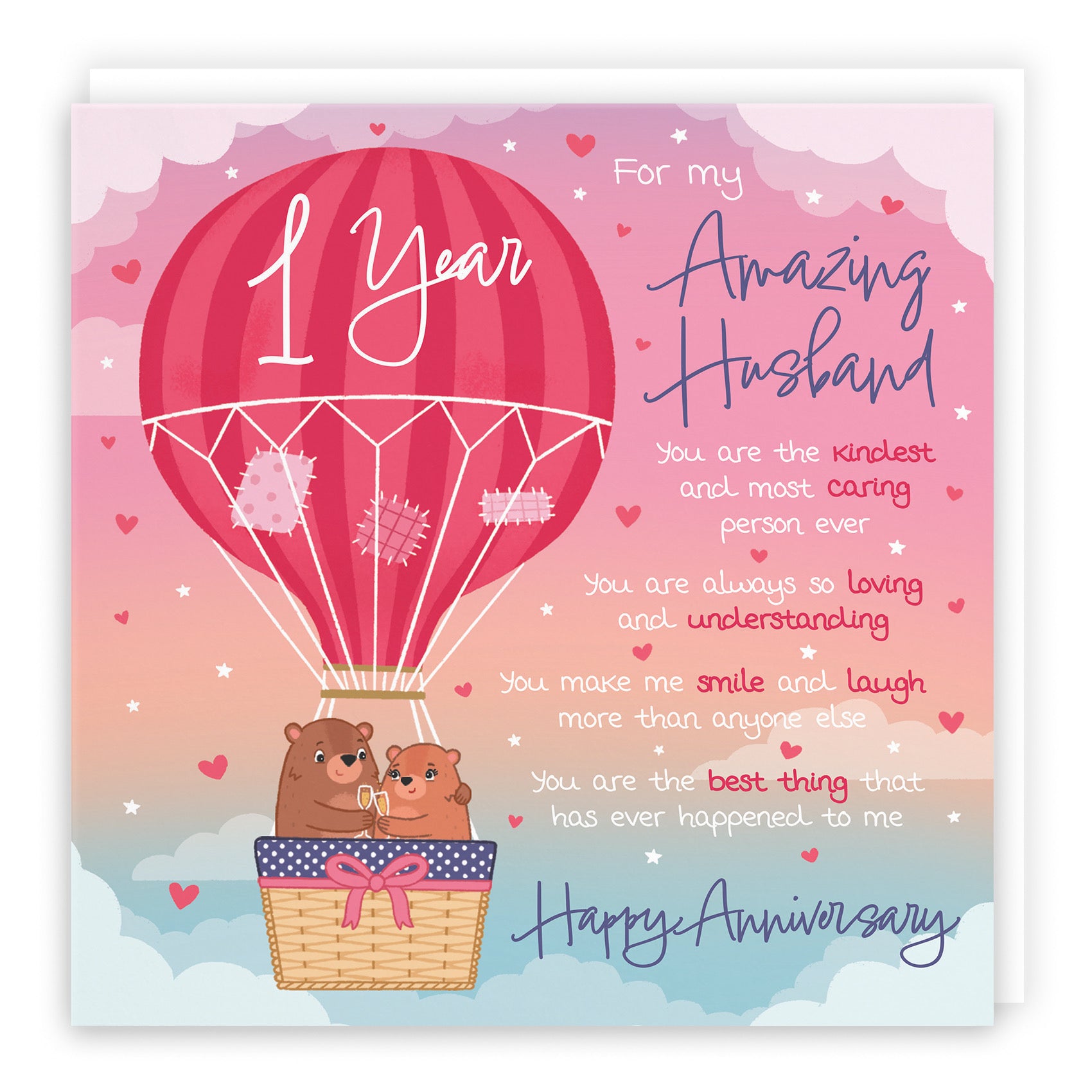 Large Husband 1st Anniversary Poem Card Love Is In The Air Cute Bears - Default Title (B0CXY22GR8)