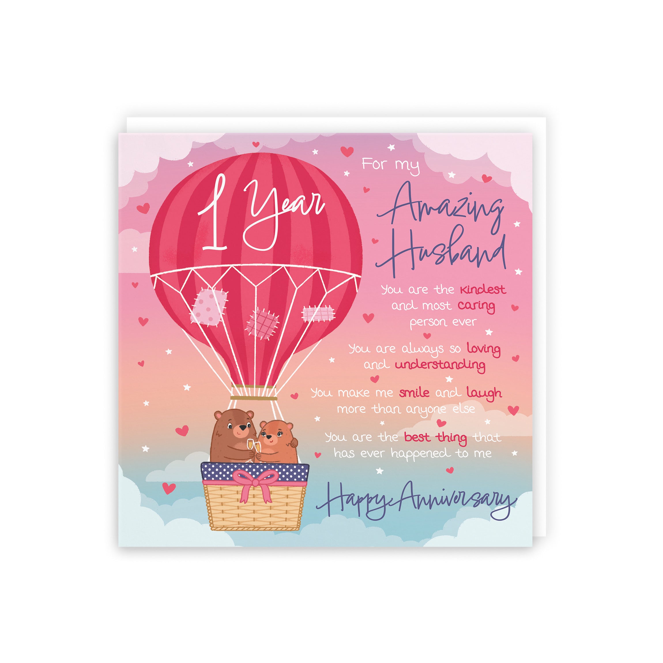 Large Husband 1st Anniversary Poem Card Love Is In The Air Cute Bears - Default Title (B0CXY22GR8)