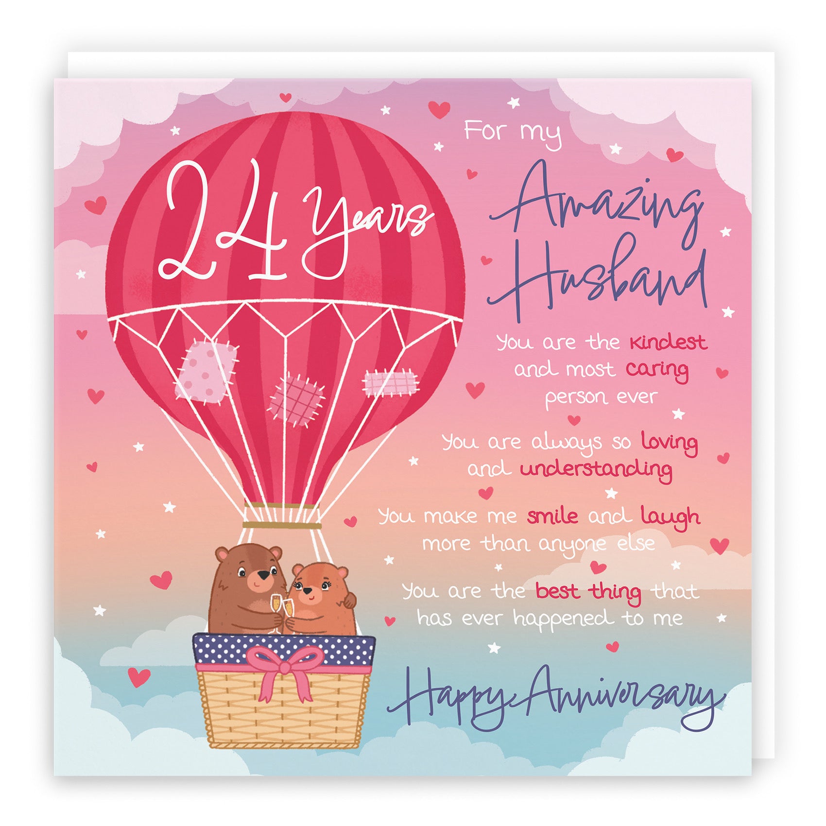 Large Husband 24th Anniversary Poem Card Love Is In The Air Cute Bears - Default Title (B0CXY2319M)