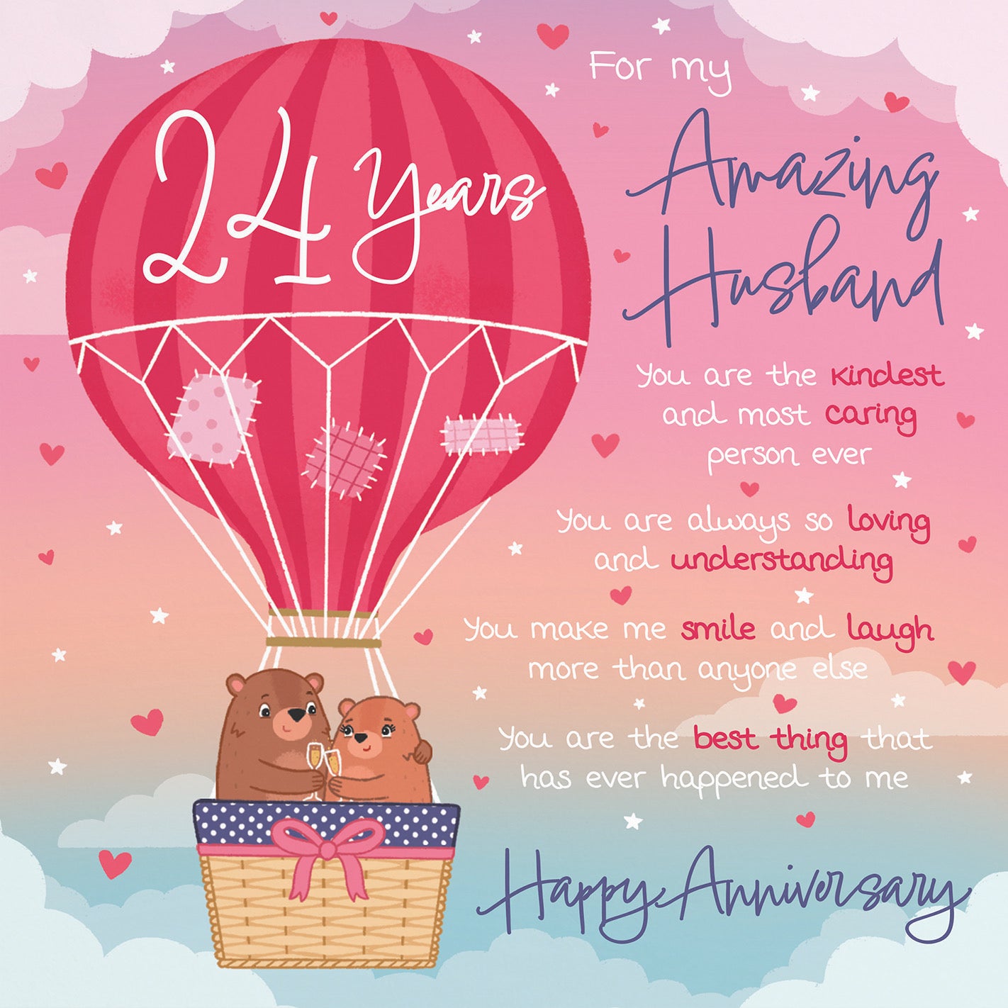 Large Husband 24th Anniversary Poem Card Love Is In The Air Cute Bears - Default Title (B0CXY2319M)