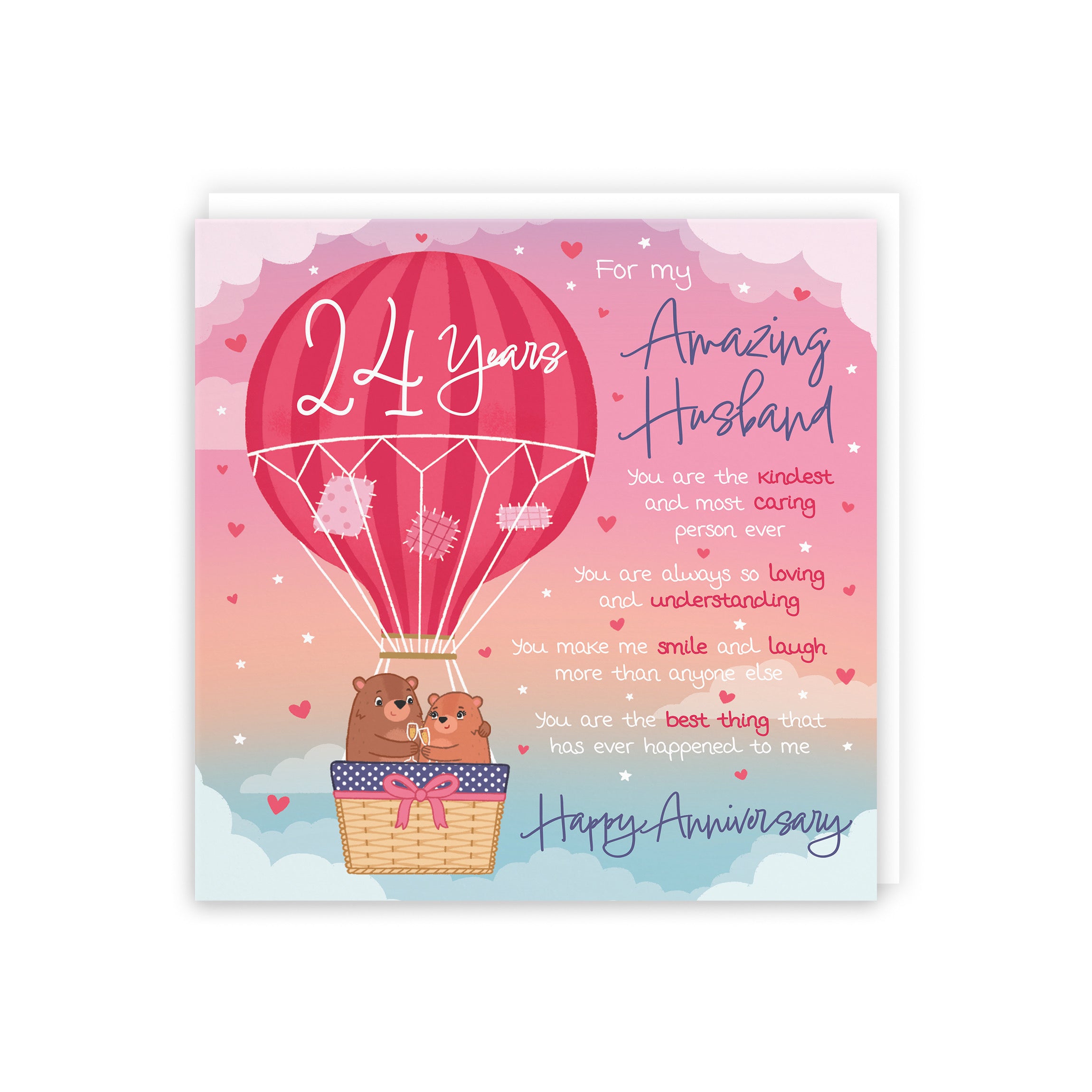 Large Husband 24th Anniversary Poem Card Love Is In The Air Cute Bears - Default Title (B0CXY2319M)