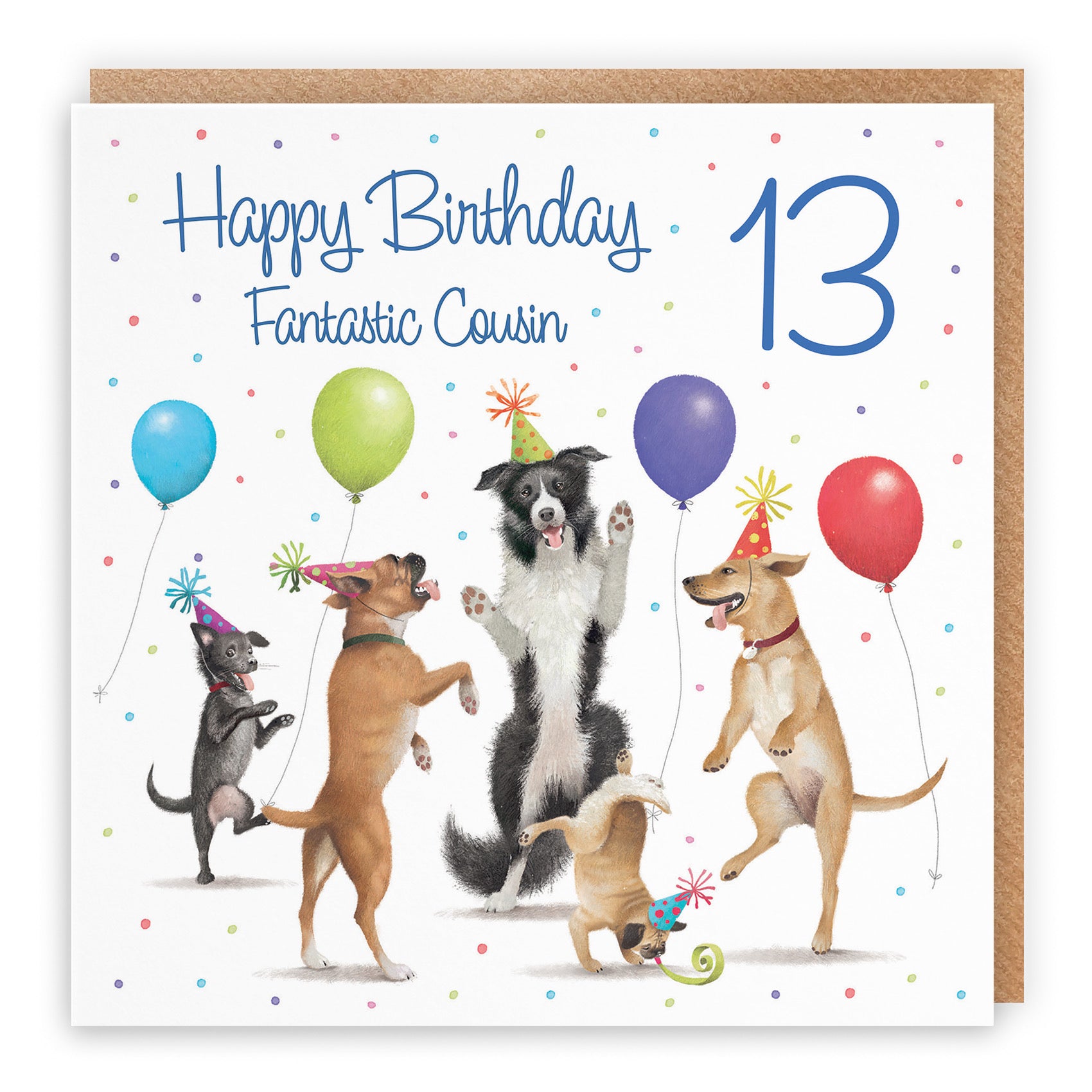 Large 13th Cousin Birthday Card Dancing Dogs Milo's Gallery - Default Title (B0CXY34Y94)