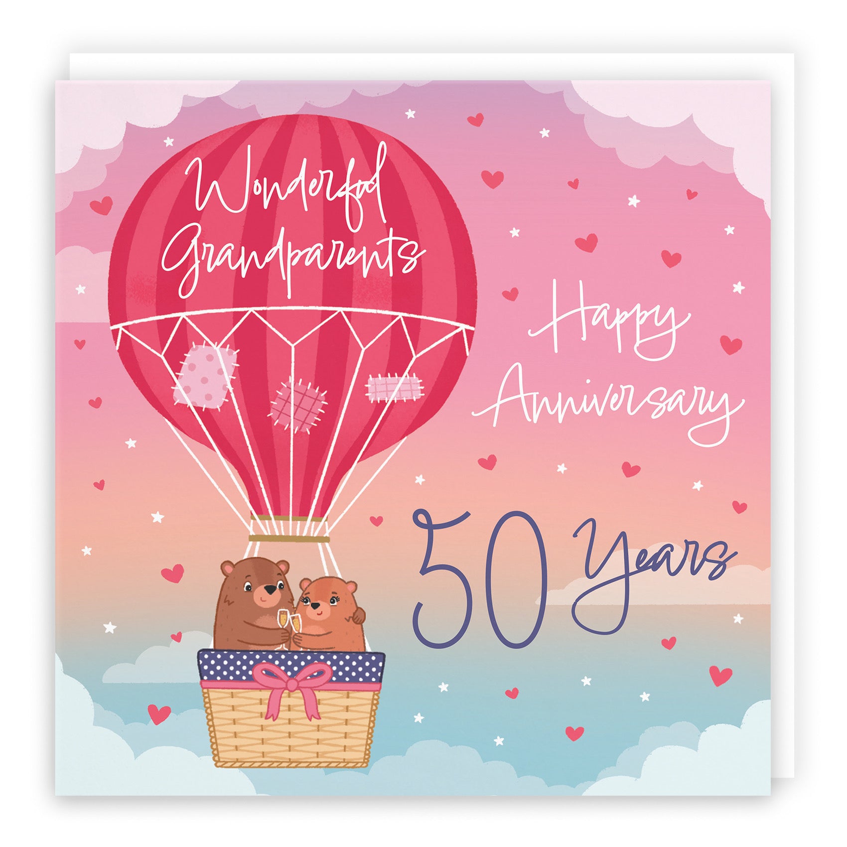 Large 50th Grandparents Hot Air Balloon Anniversary Card Cute Bears - Default Title (B0CXY3HQCC)