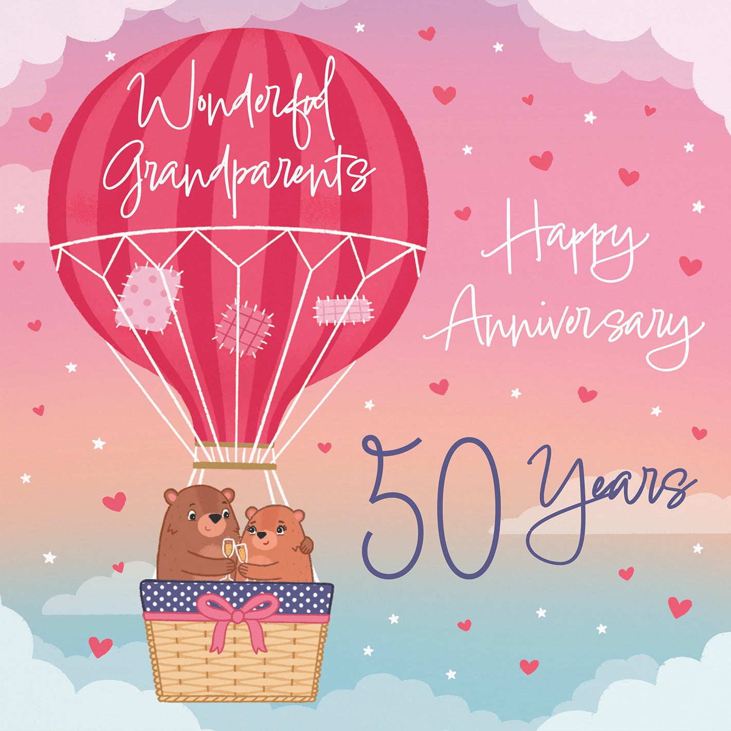 Large 50th Grandparents Hot Air Balloon Anniversary Card Cute Bears - Default Title (B0CXY3HQCC)