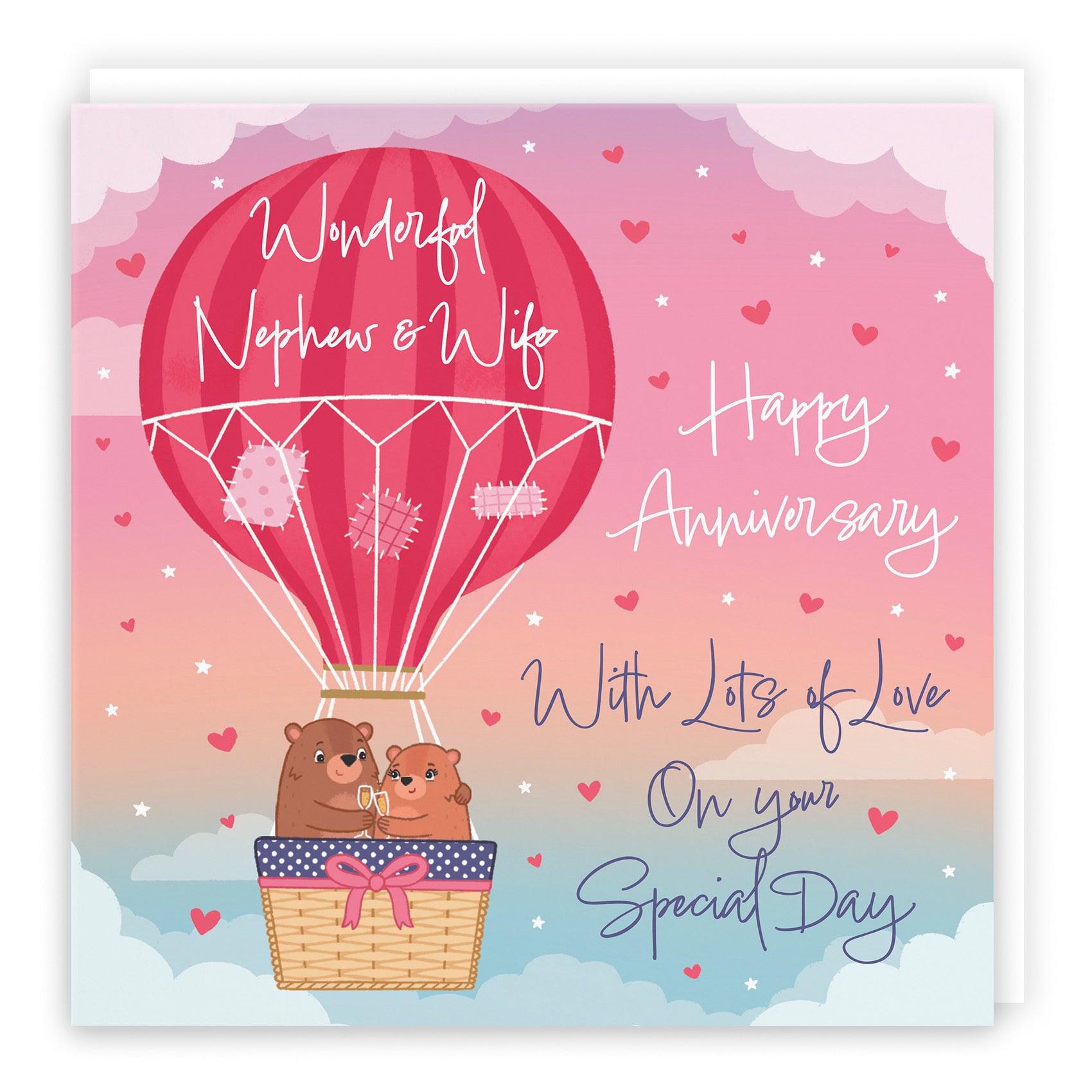 Large Nephew And Wife Hot Air Balloon Anniversary Card Cute Bears - Default Title (B0CXY3PC61)