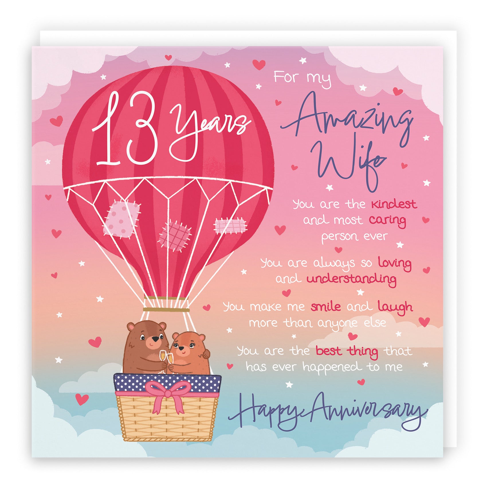 Large Wife 13th Anniversary Poem Card Love Is In The Air Cute Bears - Default Title (B0CXY495WD)