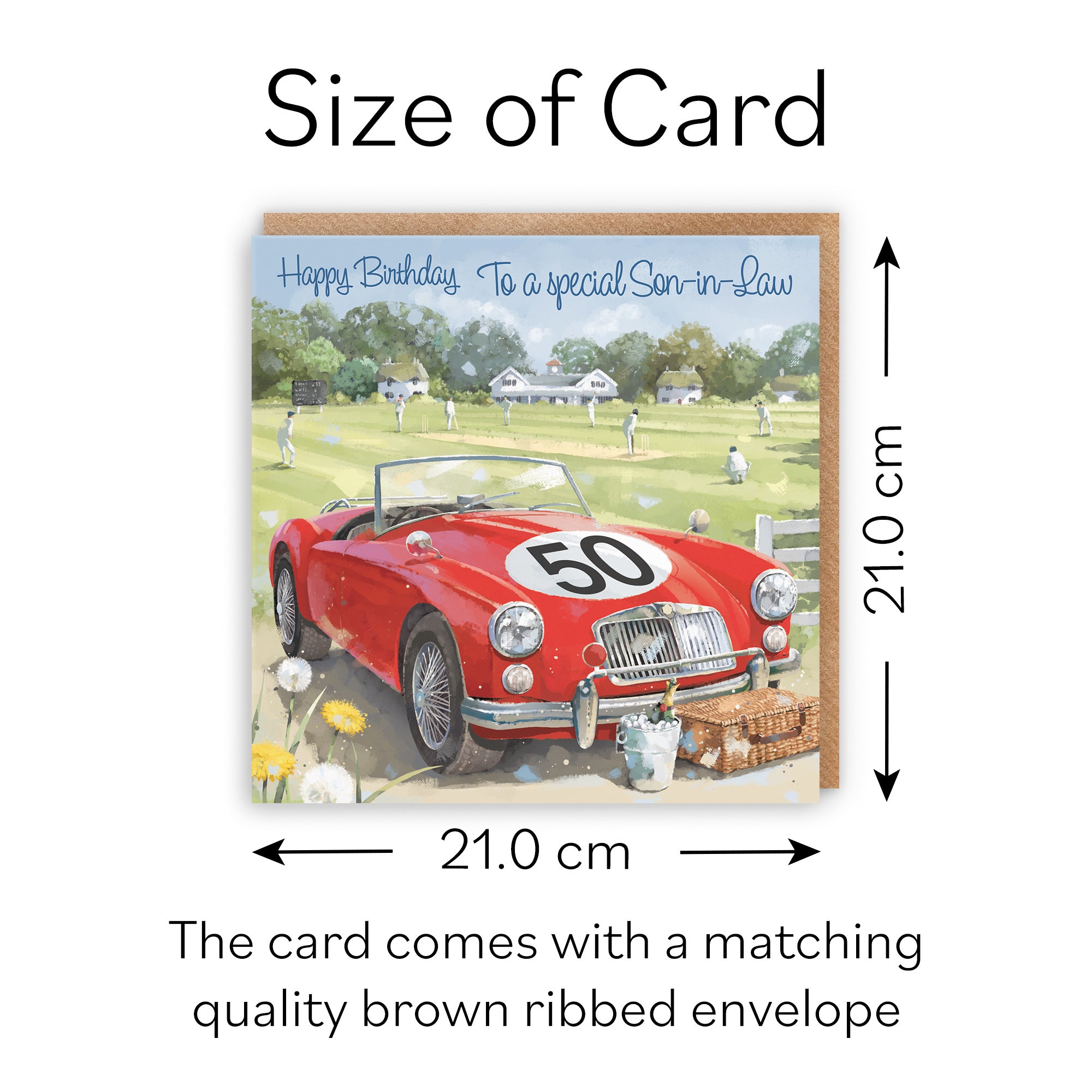 Large 50th Son-in-Law Birthday Card Classic Car Cricket Match Milo's Gallery - Default Title (B0CXY4LD9F)