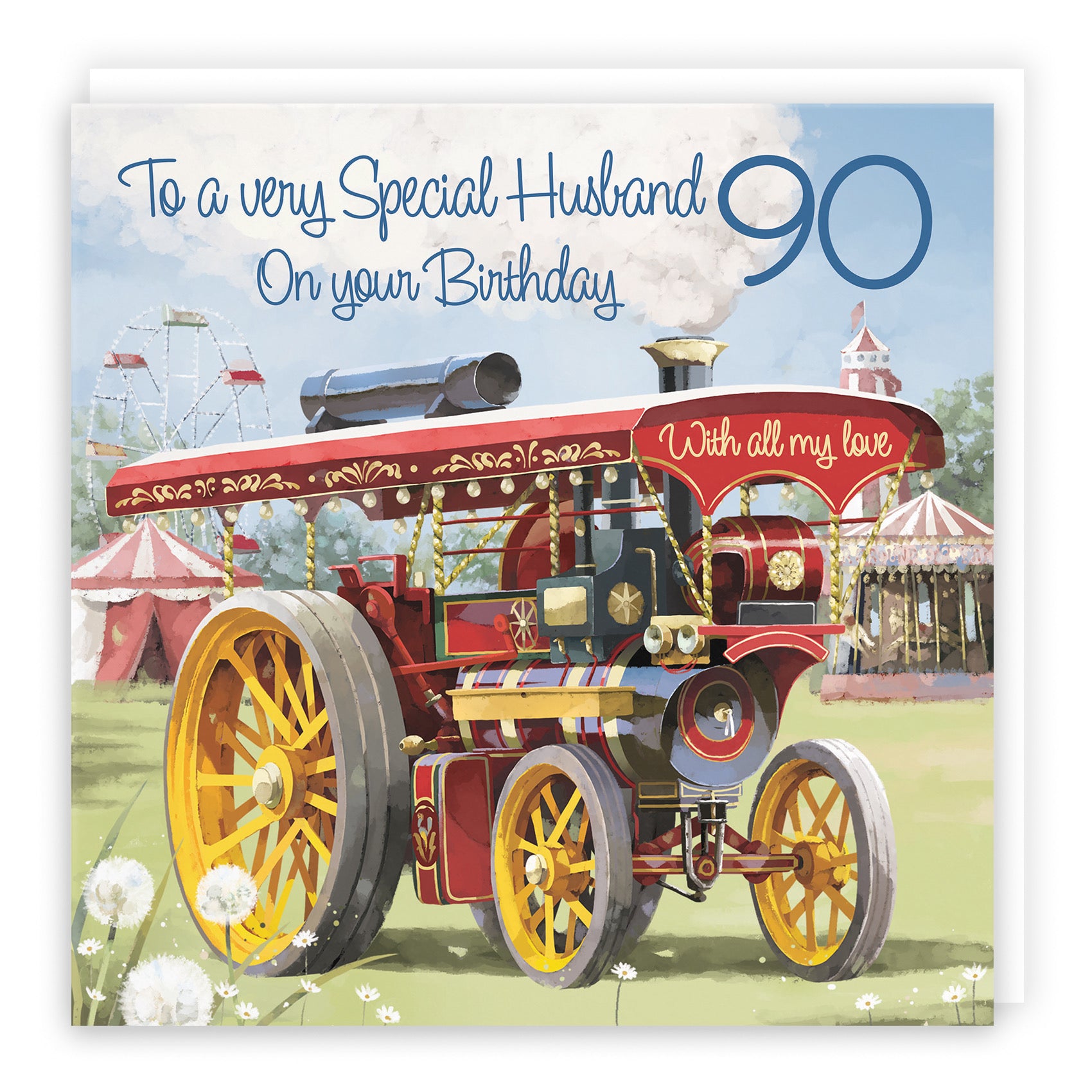 Large 90th Husband Traction Engine Birthday Card Milo's Gallery - Default Title (B0CXY4RGXQ)
