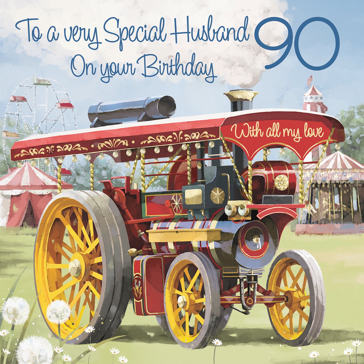 Large 90th Husband Traction Engine Birthday Card Milo's Gallery - Default Title (B0CXY4RGXQ)