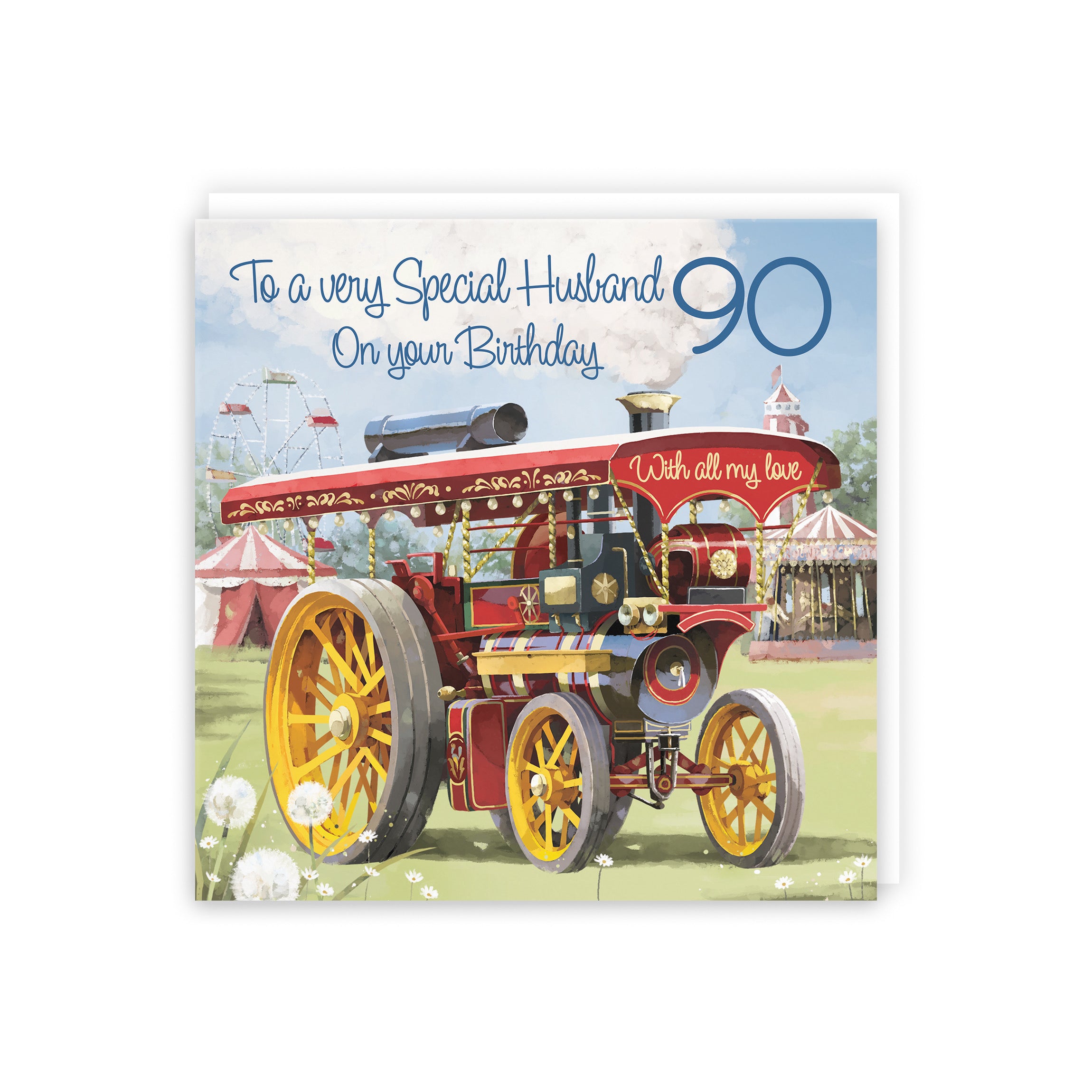 Large 90th Husband Traction Engine Birthday Card Milo's Gallery - Default Title (B0CXY4RGXQ)