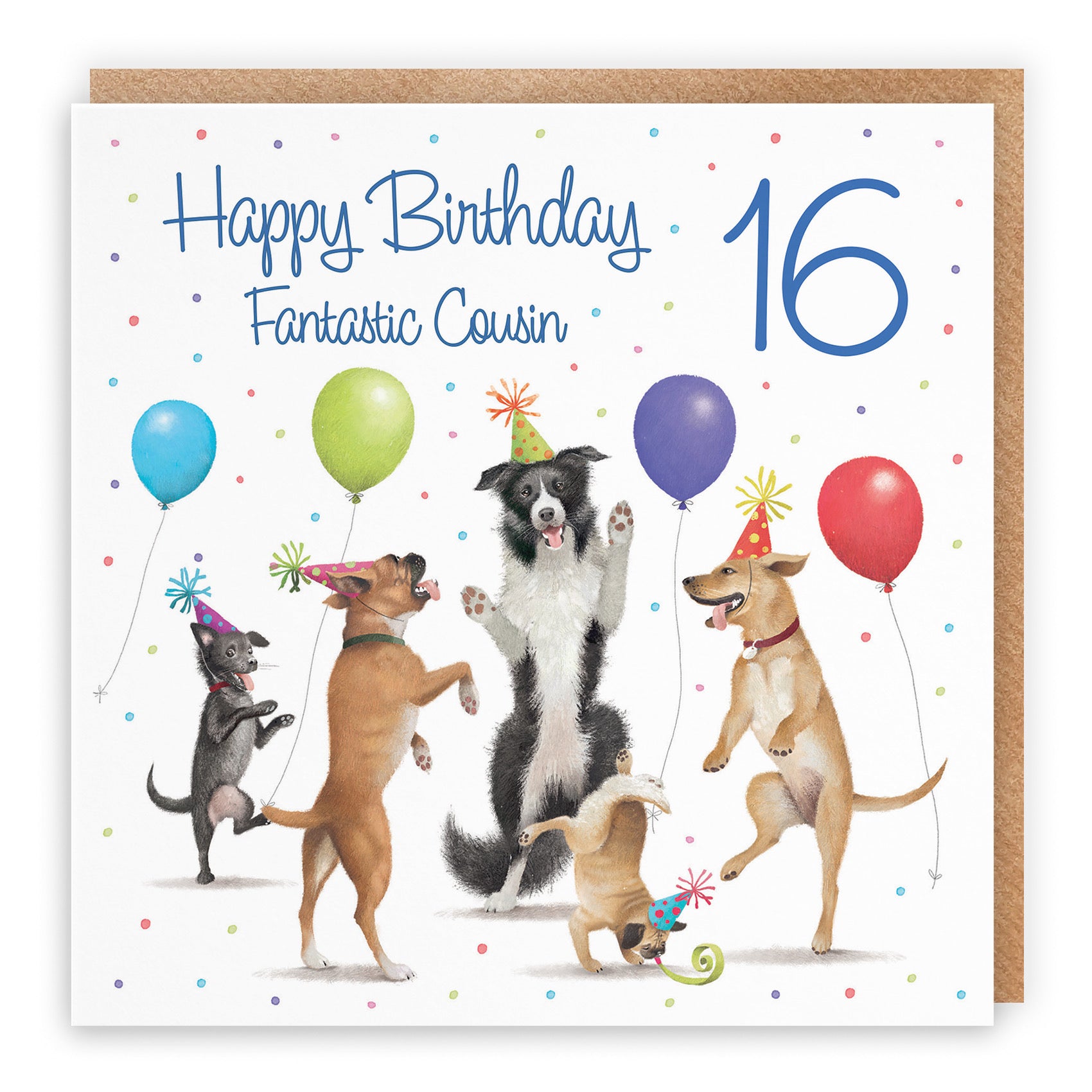Large 16th Cousin Birthday Card Dancing Dogs Milo's Gallery - Default Title (B0CXY4V7FR)