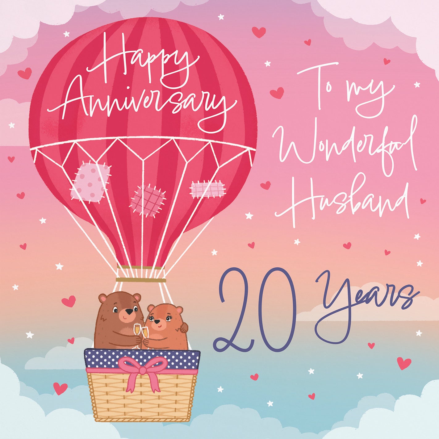 Large 20th Husband Hot Air Balloon Anniversary Card Cute Bears - Default Title (B0CXY4XRF9)