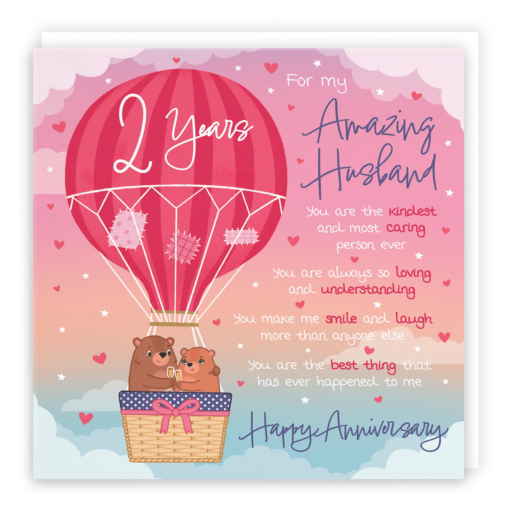 Large Husband 2nd Anniversary Poem Card Love Is In The Air Cute Bears - Default Title (B0CXY4XWQV)