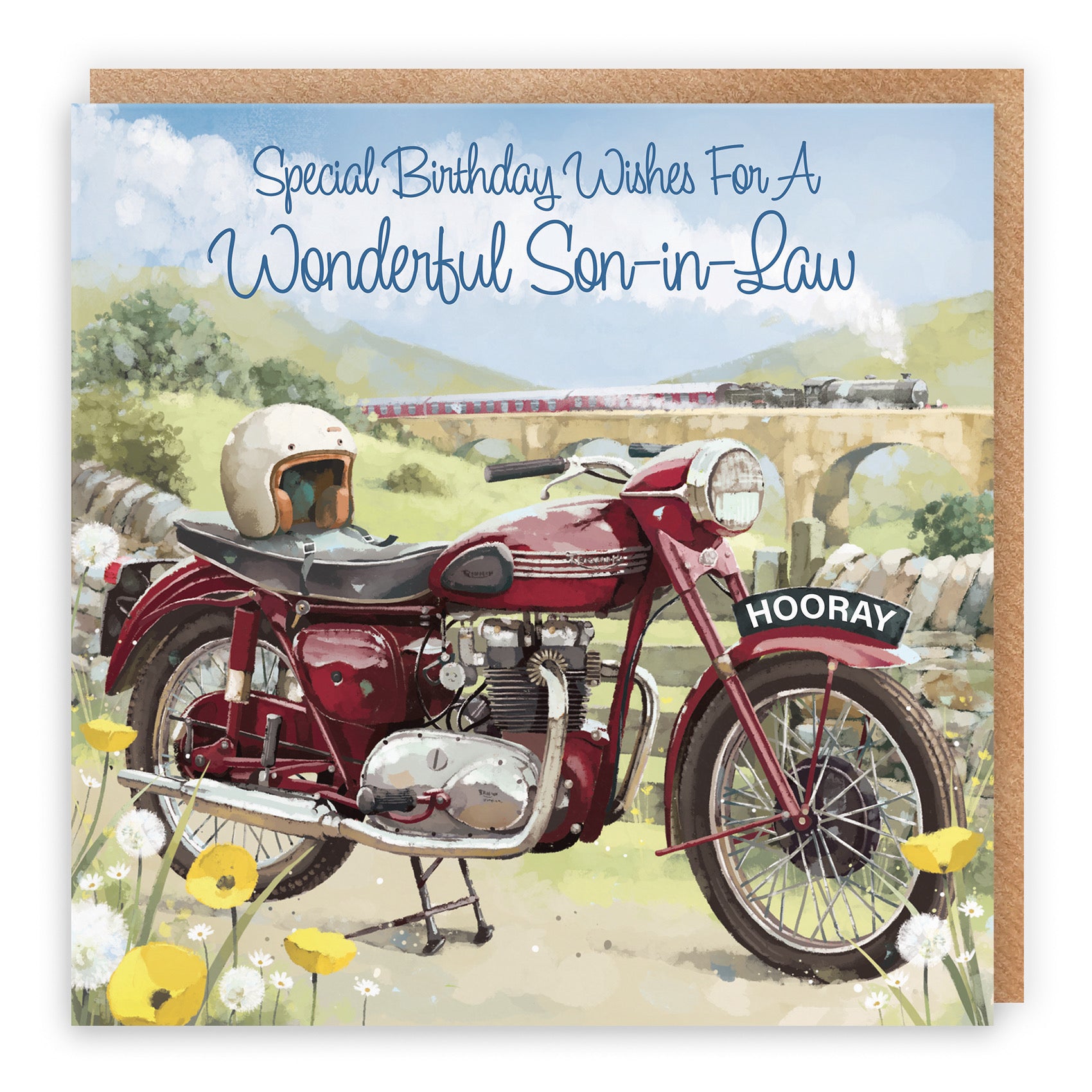 Large Son-In-Law Birthday Card Vintage Motorbike Milo's Gallery - Default Title (B0CXY543FB)