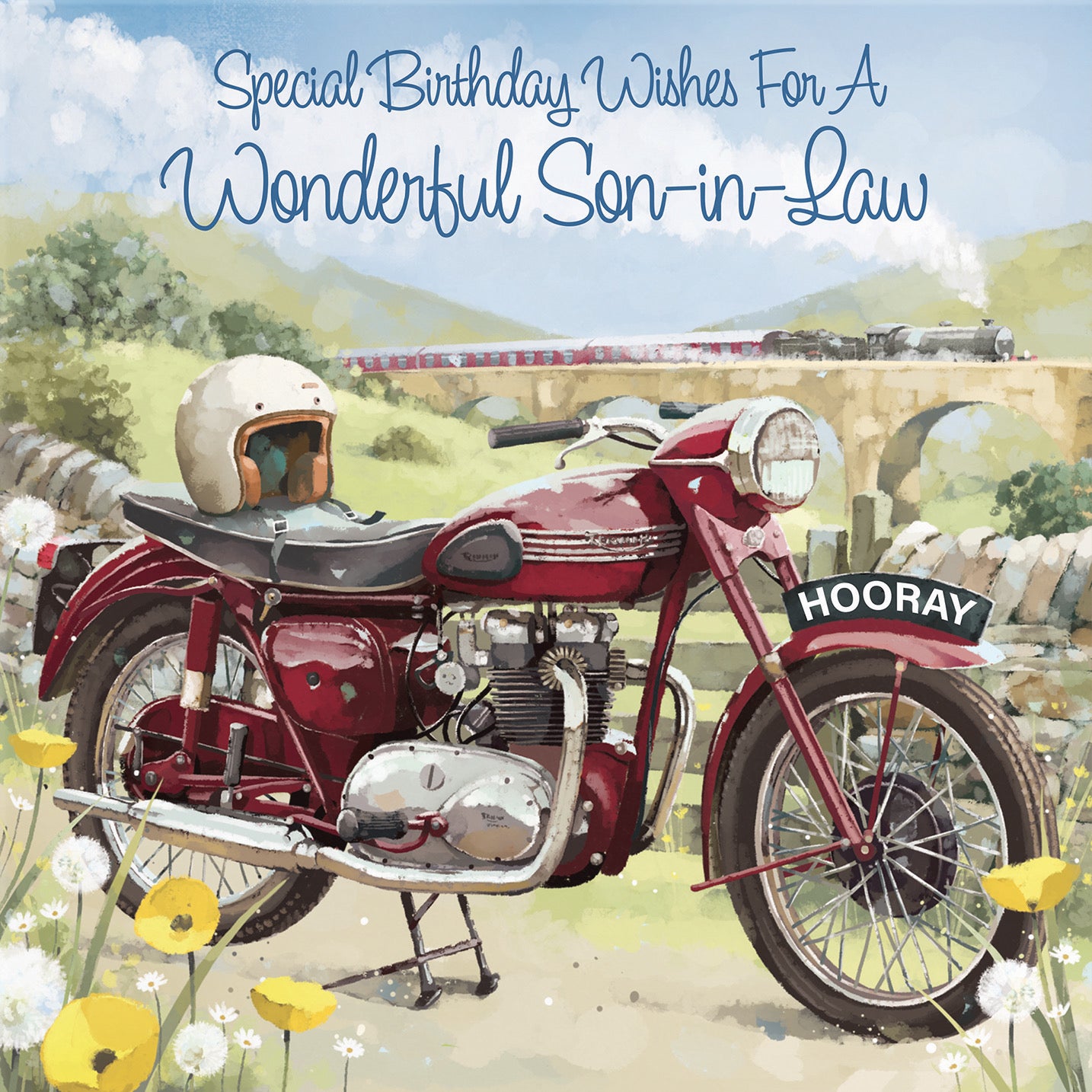 Large Son-In-Law Birthday Card Vintage Motorbike Milo's Gallery - Default Title (B0CXY543FB)