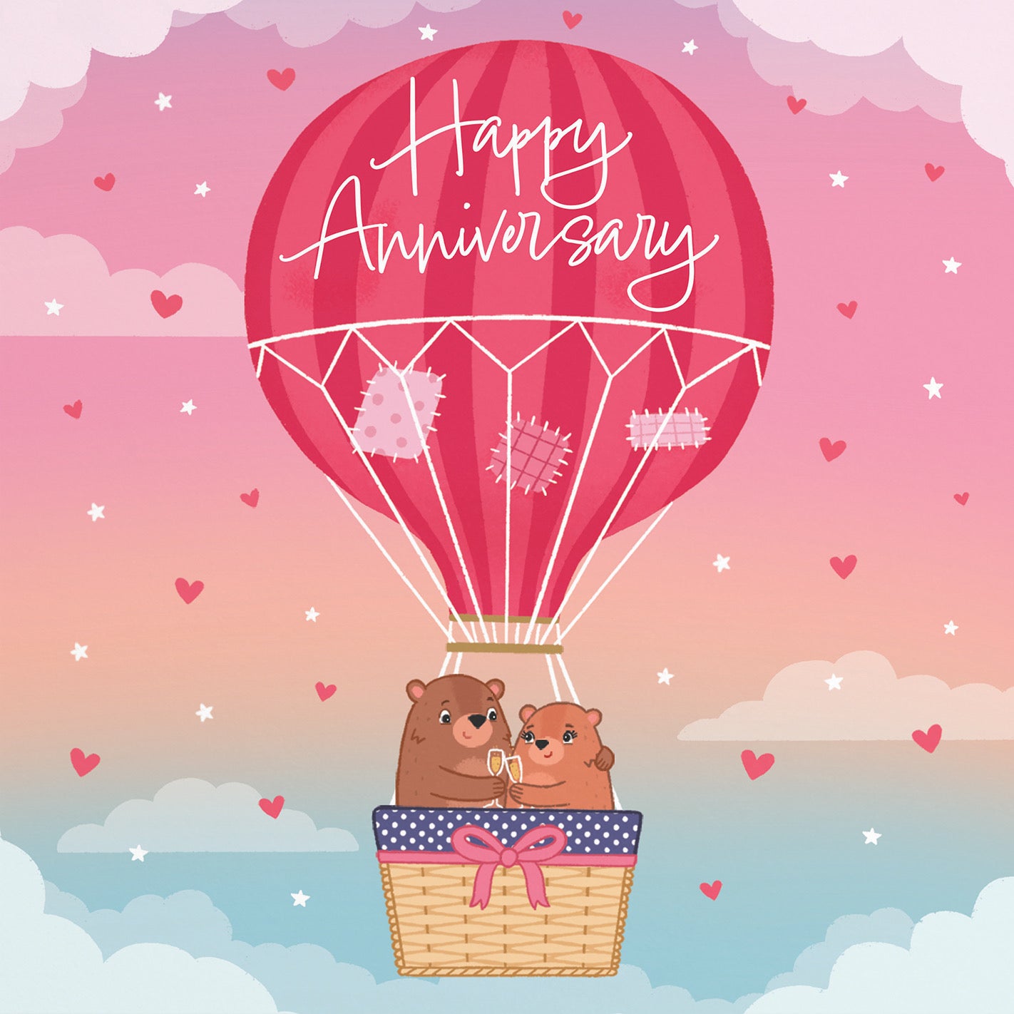 Large Hot Air Balloon Anniversary Card Cute Bears - Default Title (B0CXY55D4X)