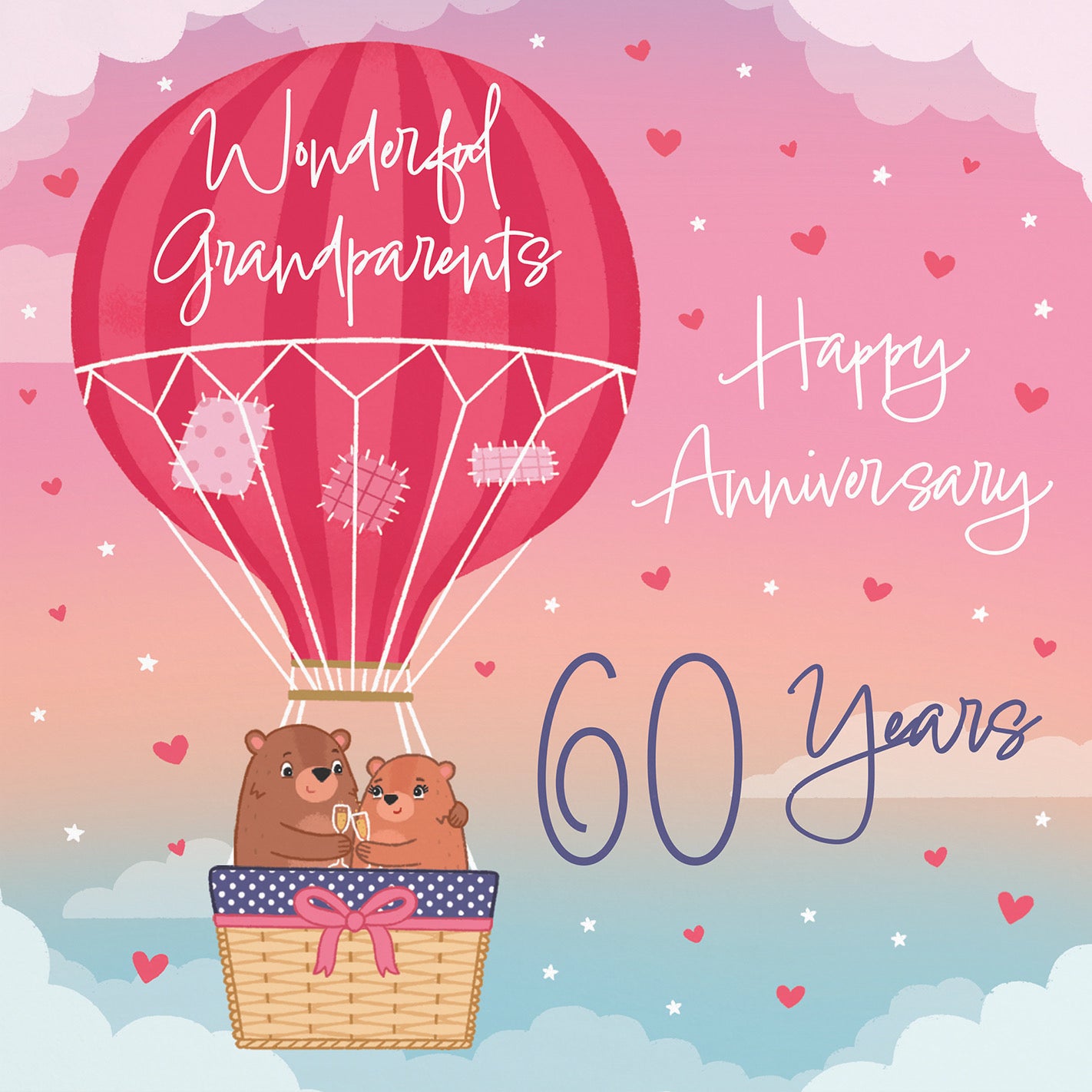 Large 60th Grandparents Hot Air Balloon Anniversary Card Cute Bears - Default Title (B0CXY56K6B)