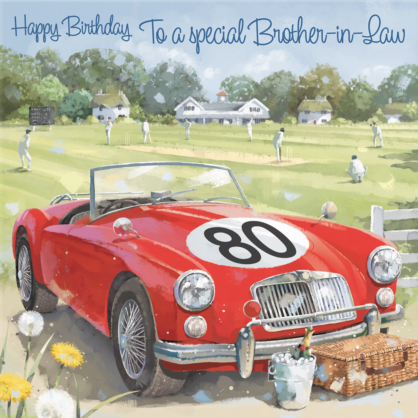 Large 80th Brother-in-Law Birthday Card Classic Car Cricket Match Milo's Gallery - Default Title (B0CXY597L6)