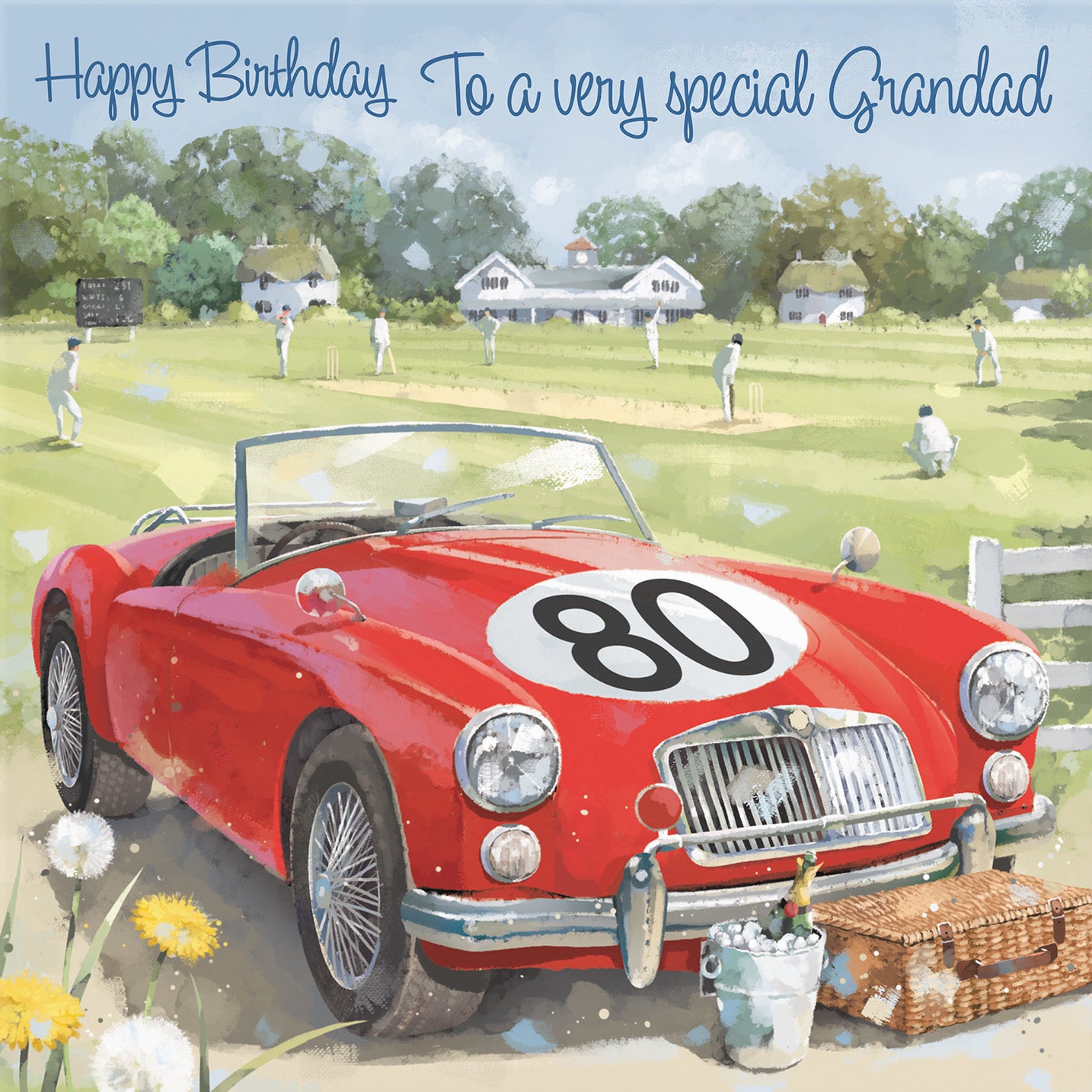 Large 80th Grandad Birthday Card Classic Car Cricket Match Milo's Gallery - Default Title (B0CXY5HY24)