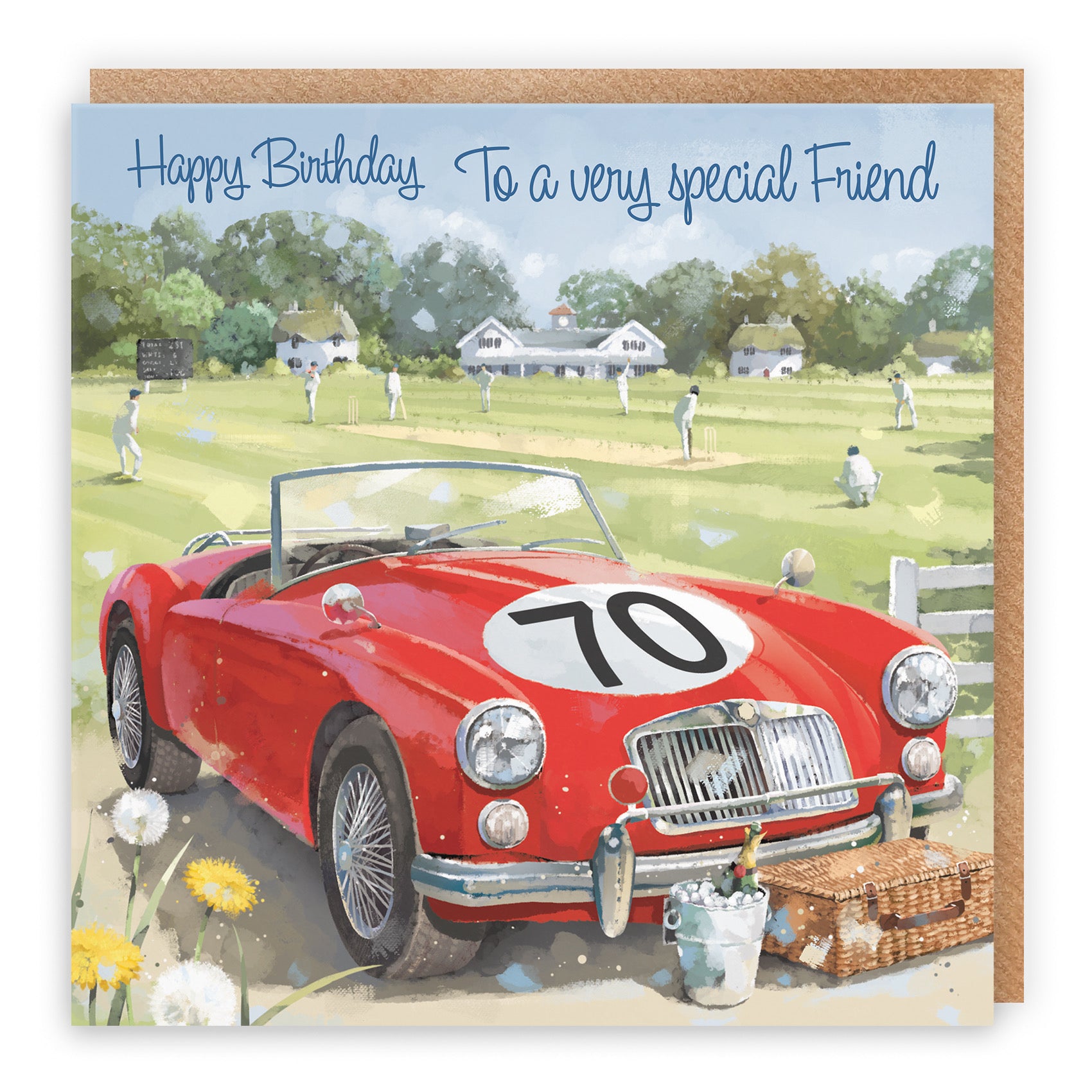 Large 70th Friend Birthday Card Classic Car Cricket Match Milo's Gallery - Default Title (B0CXY5KJ4Y)