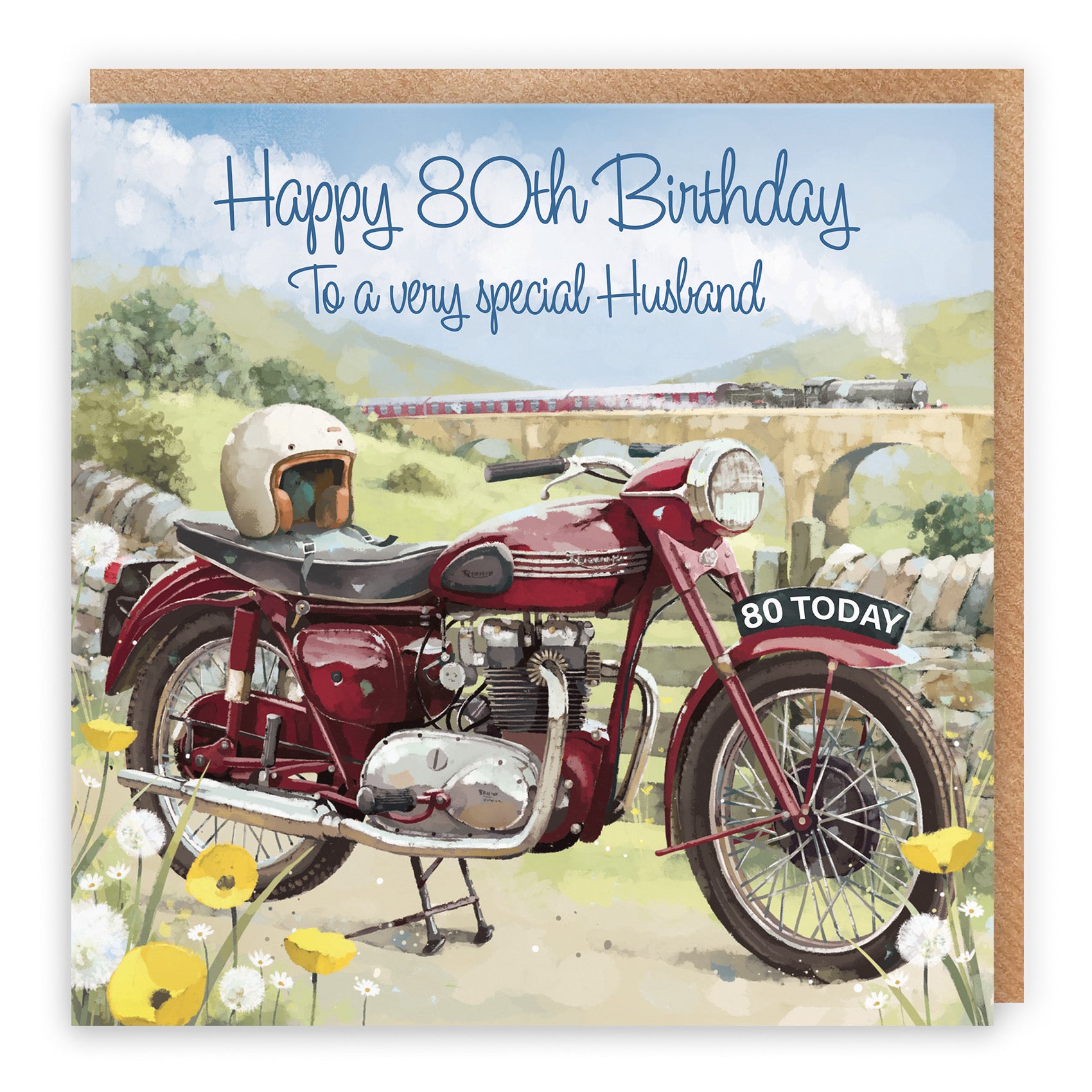 Large 80th Husband Birthday Card Vintage Motorbike Milo's Gallery - Default Title (B0CXY5WZQS)