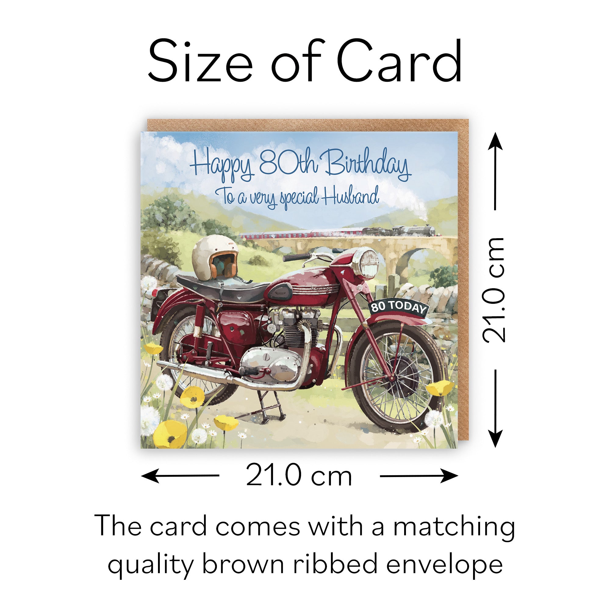 Large 80th Husband Birthday Card Vintage Motorbike Milo's Gallery - Default Title (B0CXY5WZQS)