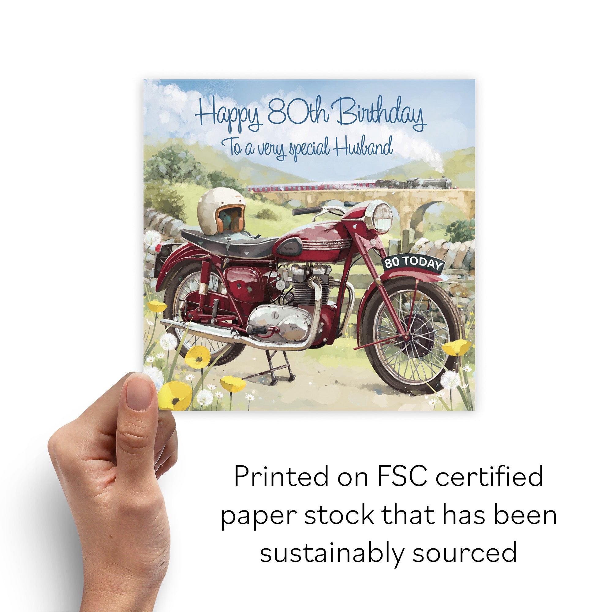 Large 80th Husband Birthday Card Vintage Motorbike Milo's Gallery - Default Title (B0CXY5WZQS)