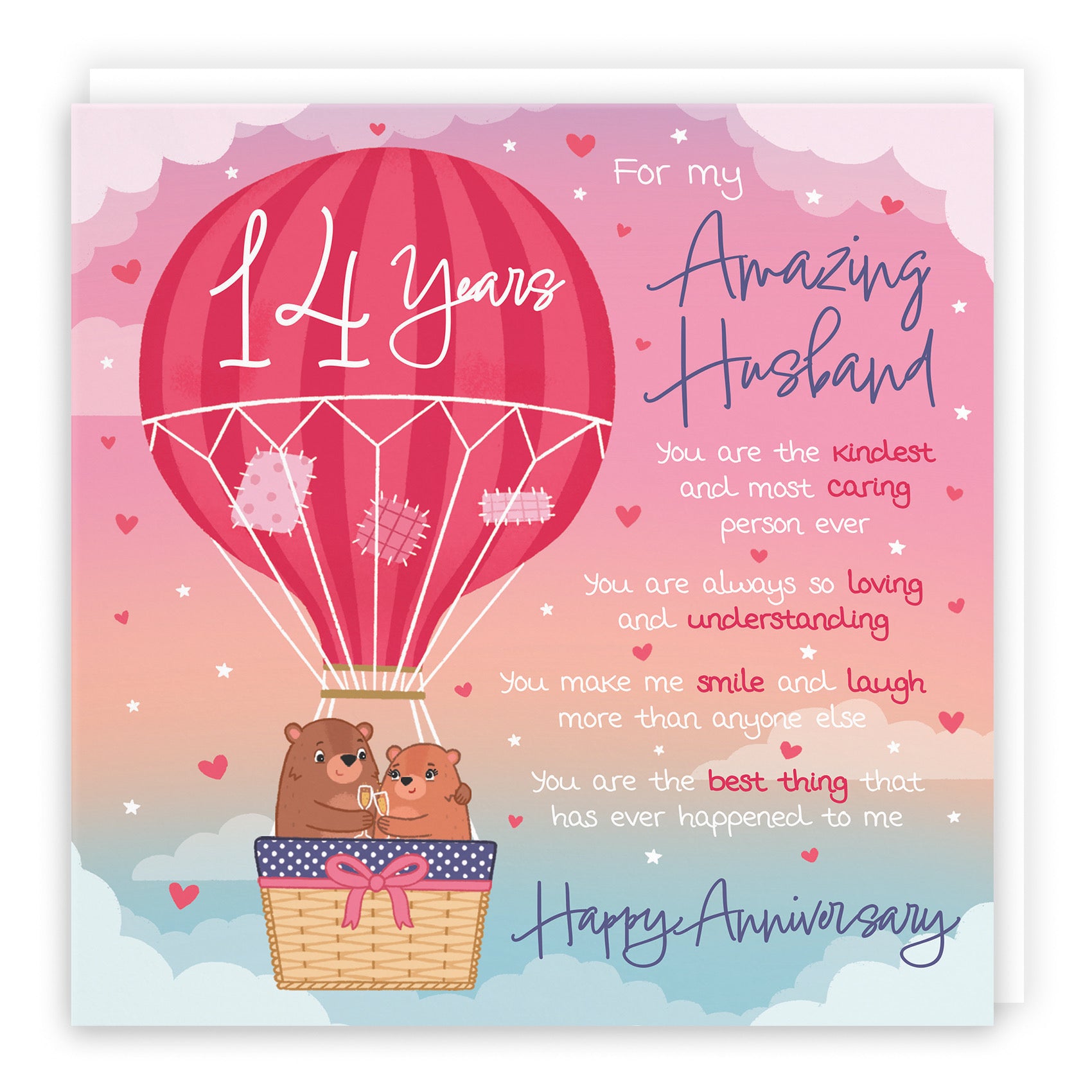 Large Husband 14th Anniversary Poem Card Love Is In The Air Cute Bears - Default Title (B0CXY6RHBQ)