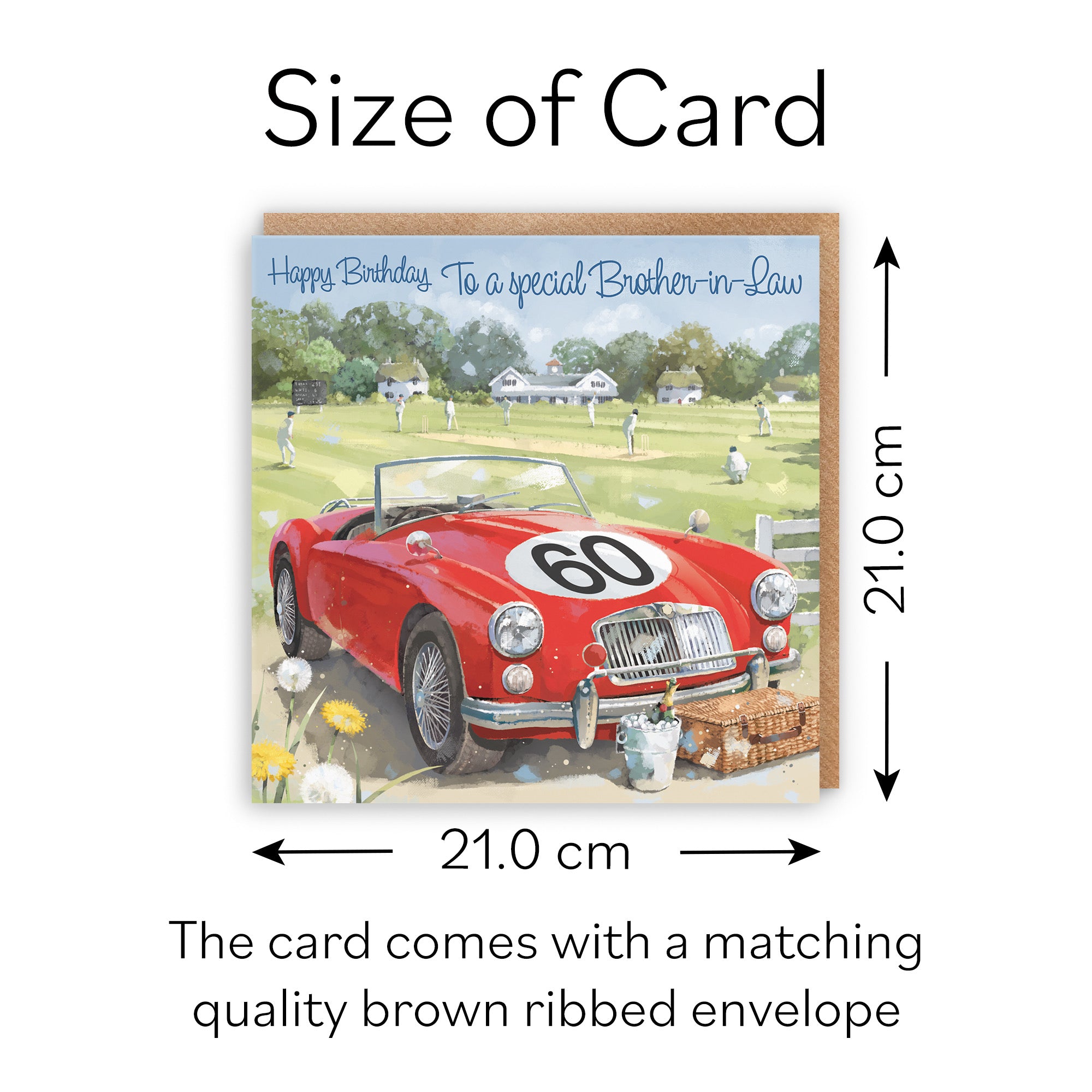 Large 60th Brother-in-Law Birthday Card Classic Car Cricket Match Milo's Gallery - Default Title (B0CXY7931K)