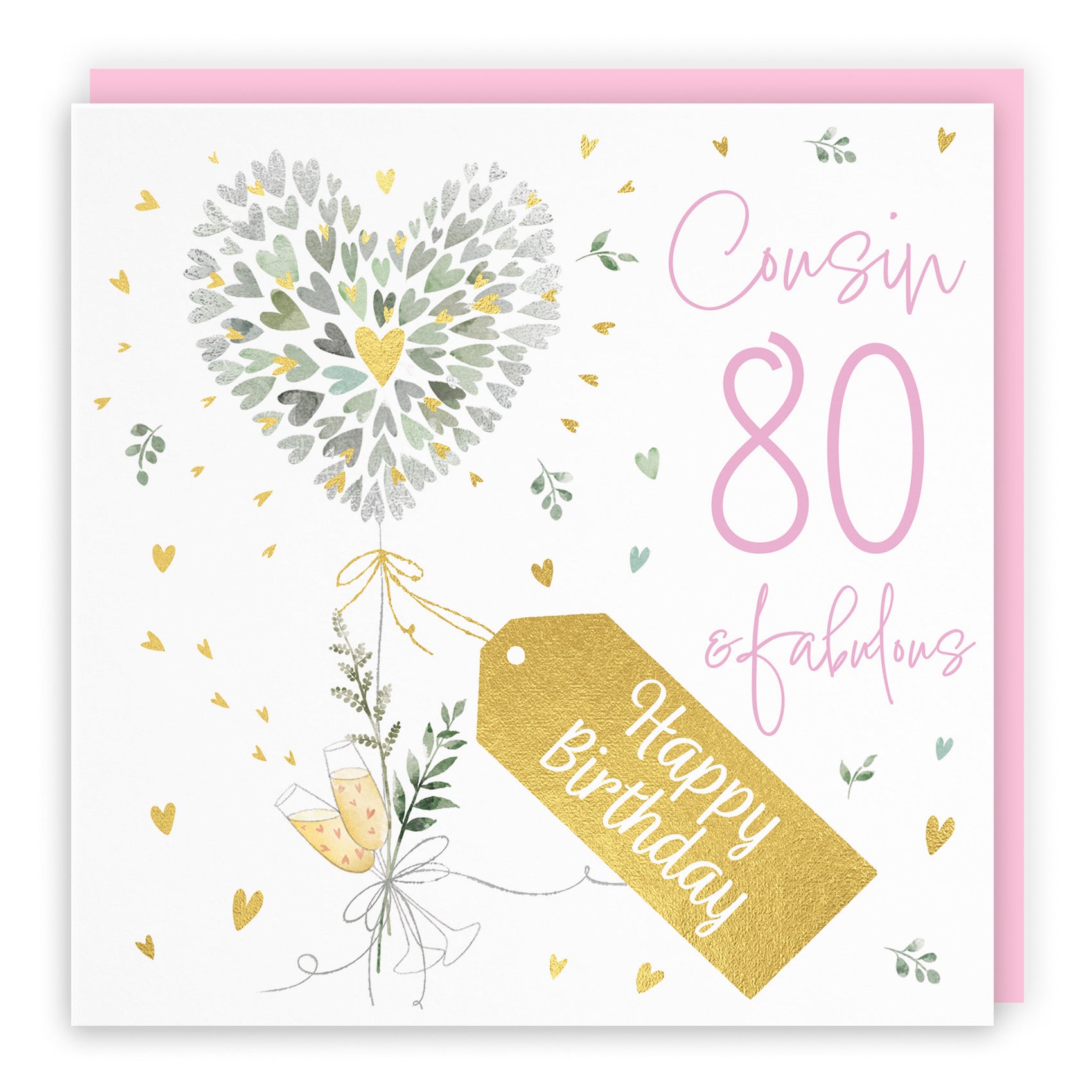80th Female Cousin Contemporary Hearts Birthday Card Gold Foil Milo's Gallery - Default Title (B0CY9R866L)