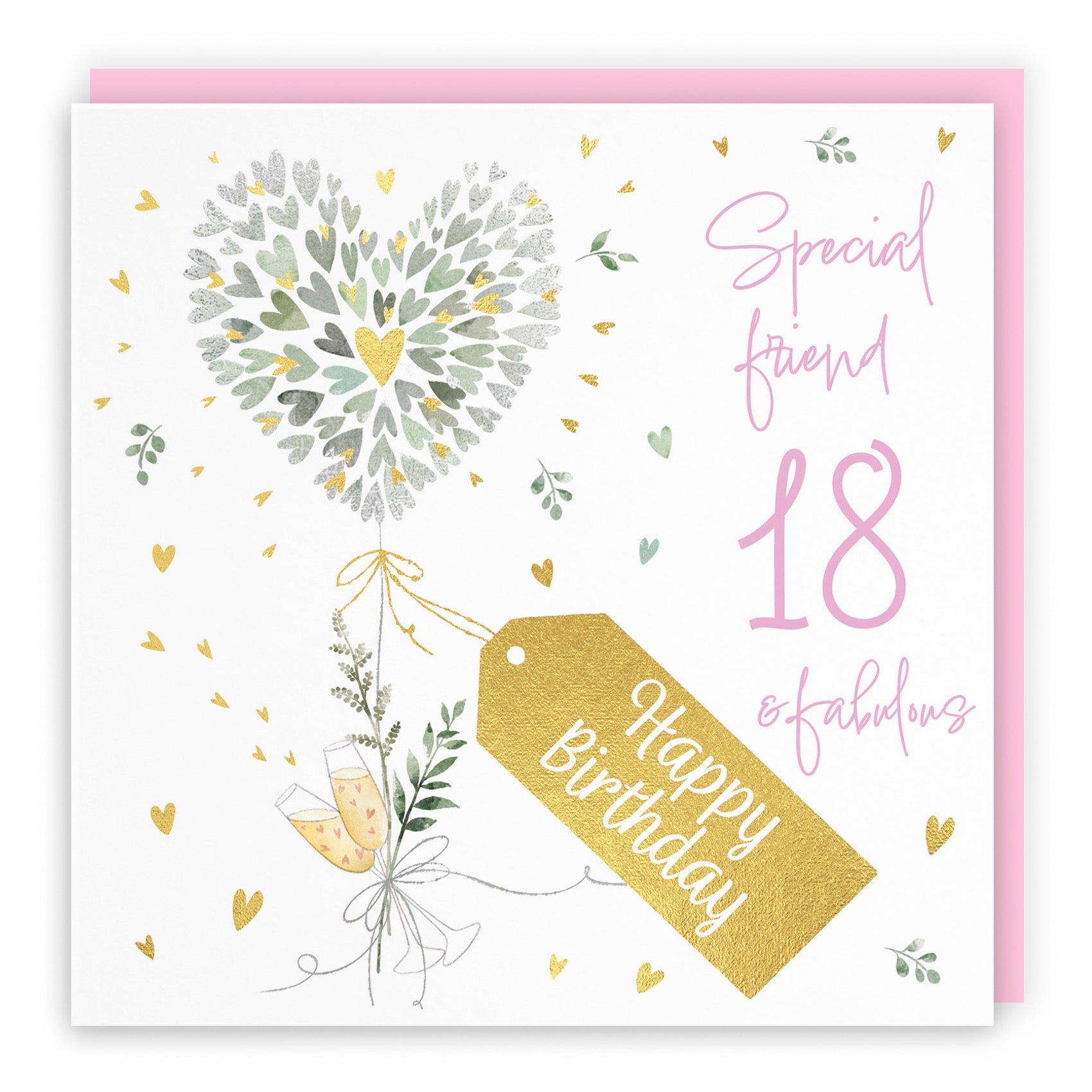 18th Friend Contemporary Hearts Birthday Card Gold Foil Milo's Gallery - Default Title (B0CY9VL54G)