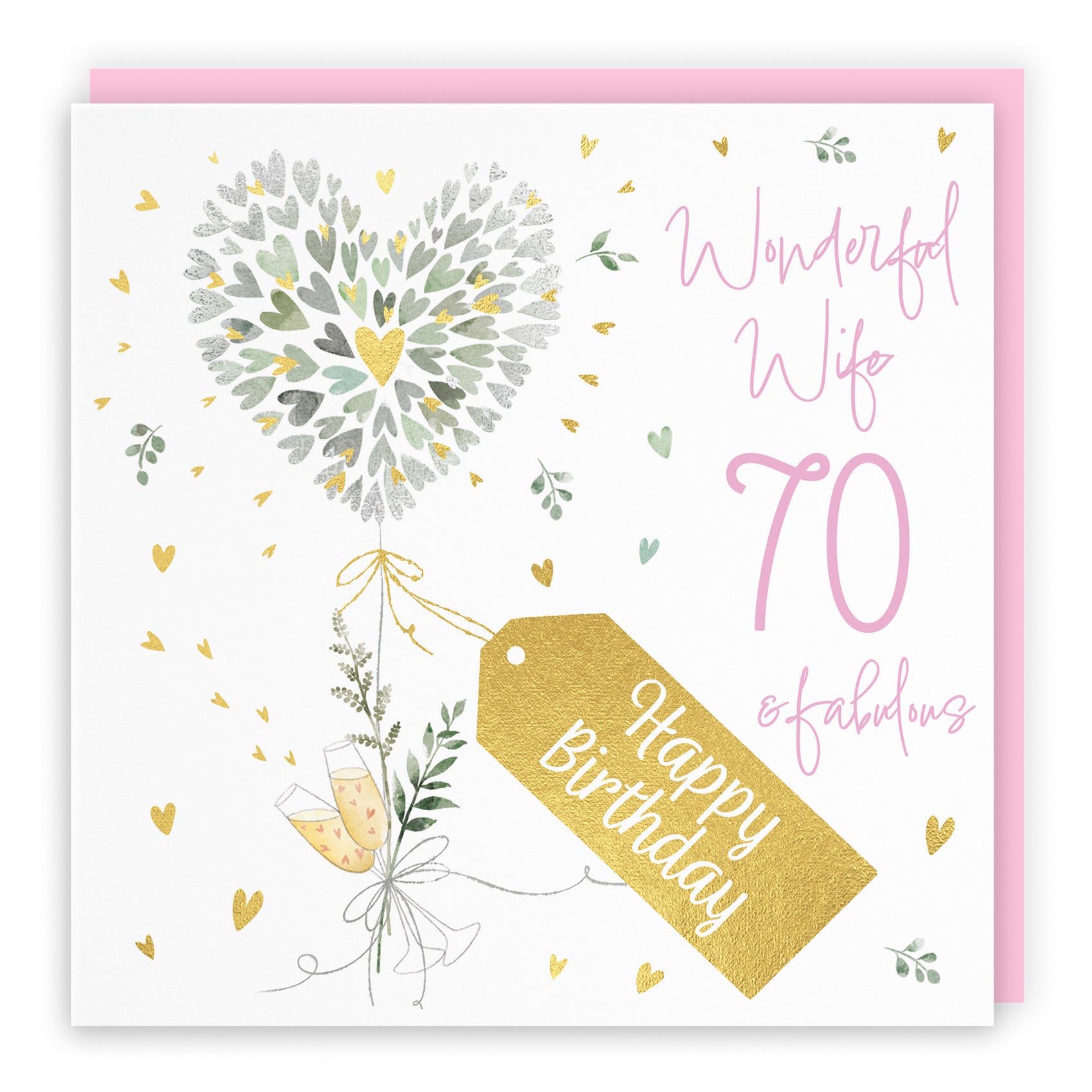 70th Wife Contemporary Hearts Birthday Card Gold Foil Milo's Gallery - Default Title (B0CY9W4XMK)