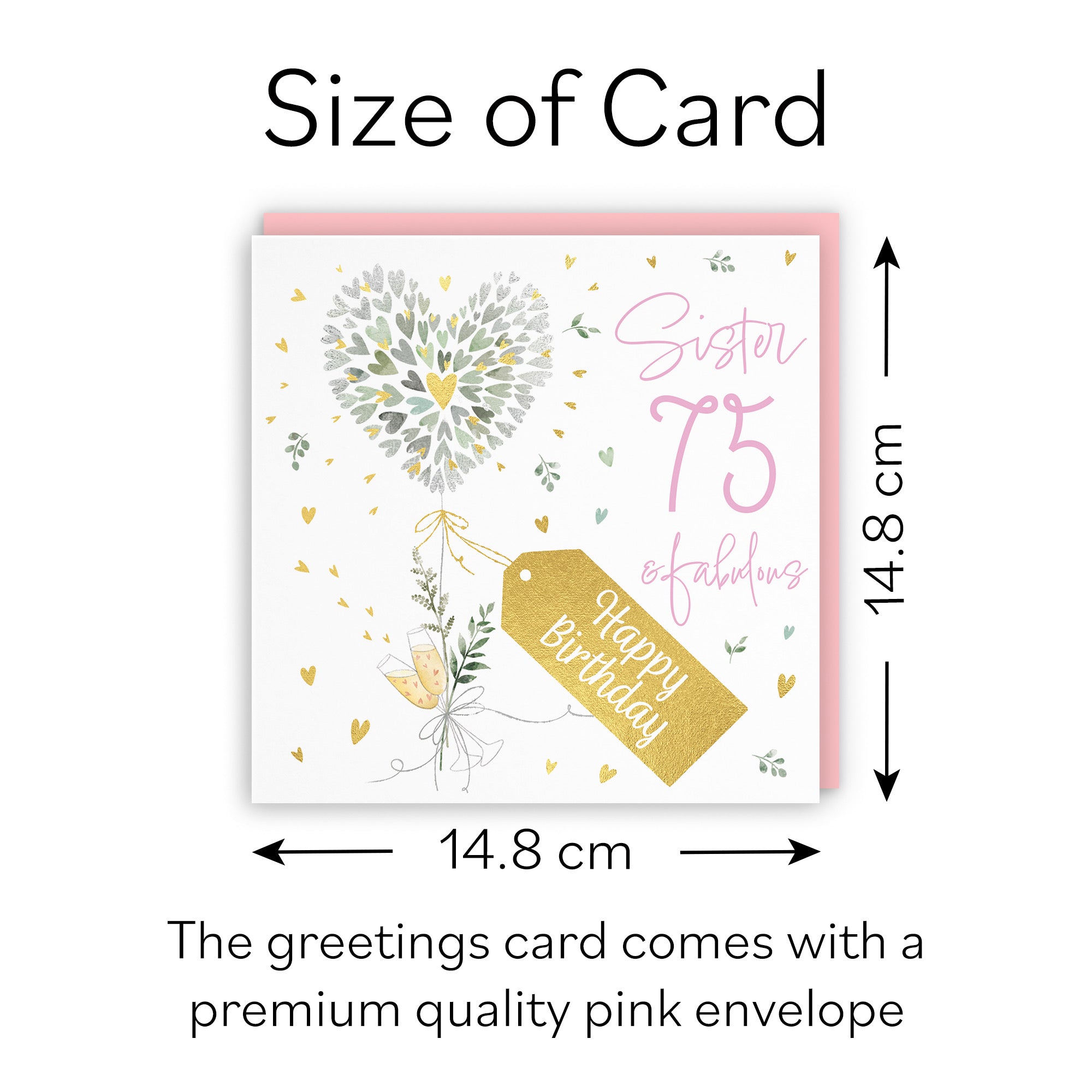 75th Sister Contemporary Hearts Birthday Card Gold Foil Milo's Gallery - Default Title (B0CY9W81S2)