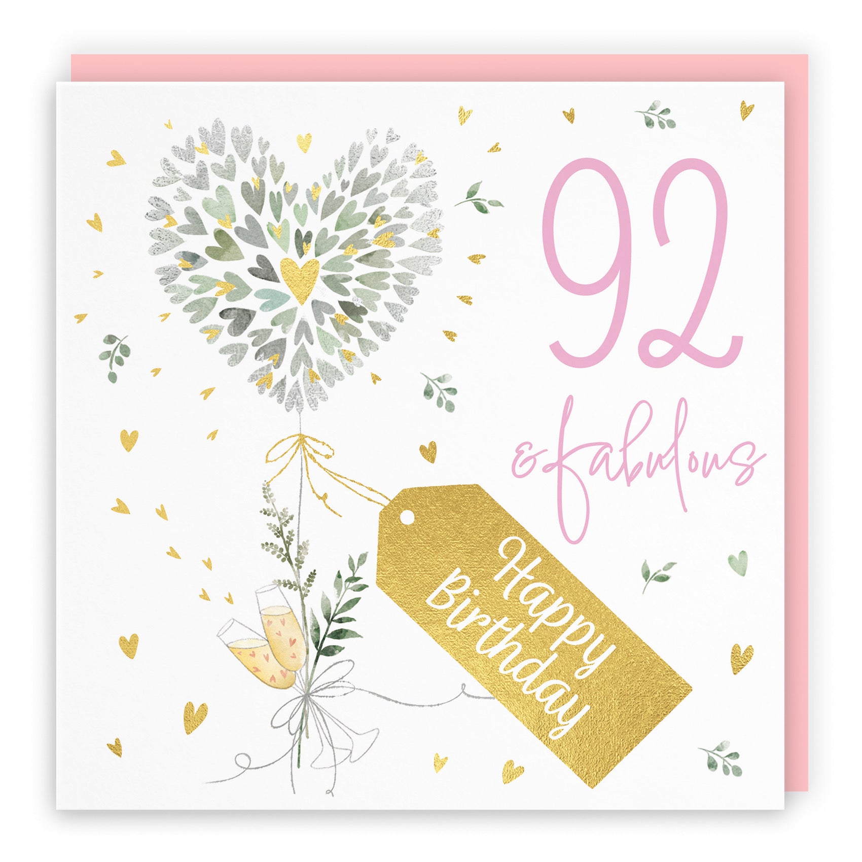 Contemporary Hearts 92nd Birthday Card Gold Foil Milo's Gallery - Default Title (B0CY9WB48B)