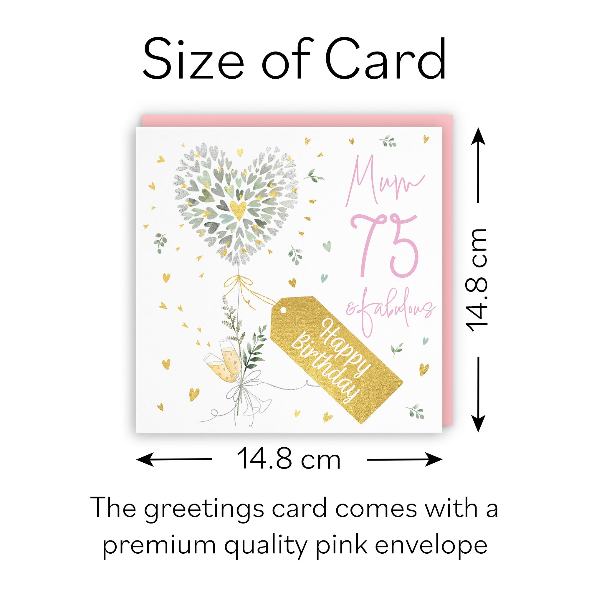 75th Mum Contemporary Hearts Birthday Card Gold Foil Milo's Gallery - Default Title (B0CY9WFCF4)