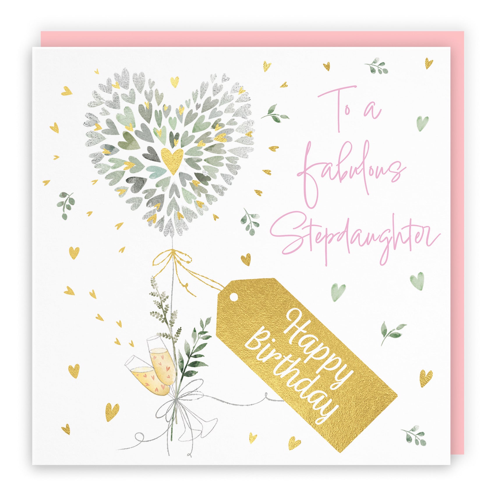 Stepdaughter Contemporary Hearts Birthday Card Gold Foil Milo's Gallery - Default Title (B0CY9WJF31)