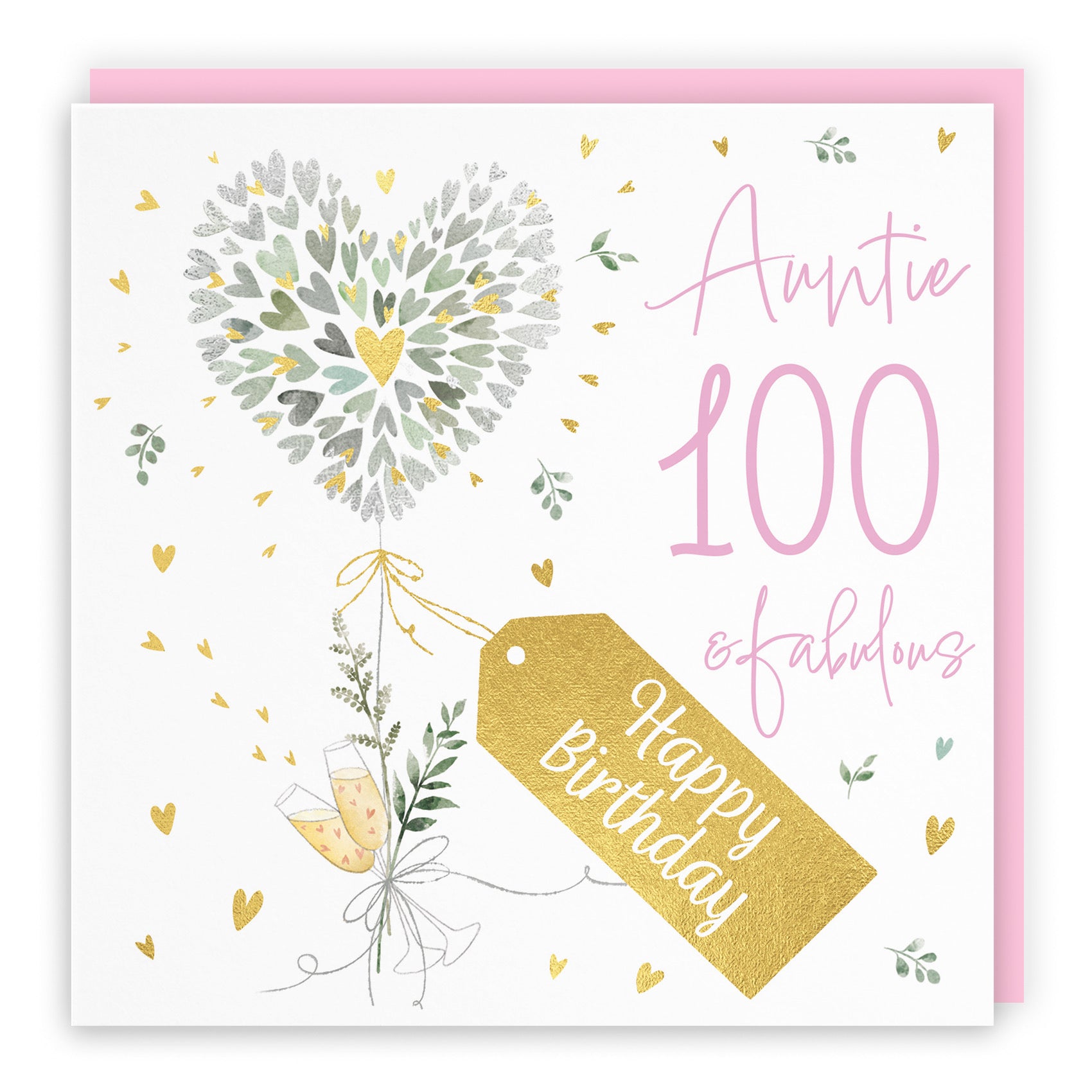100th Auntie Contemporary Hearts Birthday Card Gold Foil Milo's Gallery - Default Title (B0CY9WV71F)